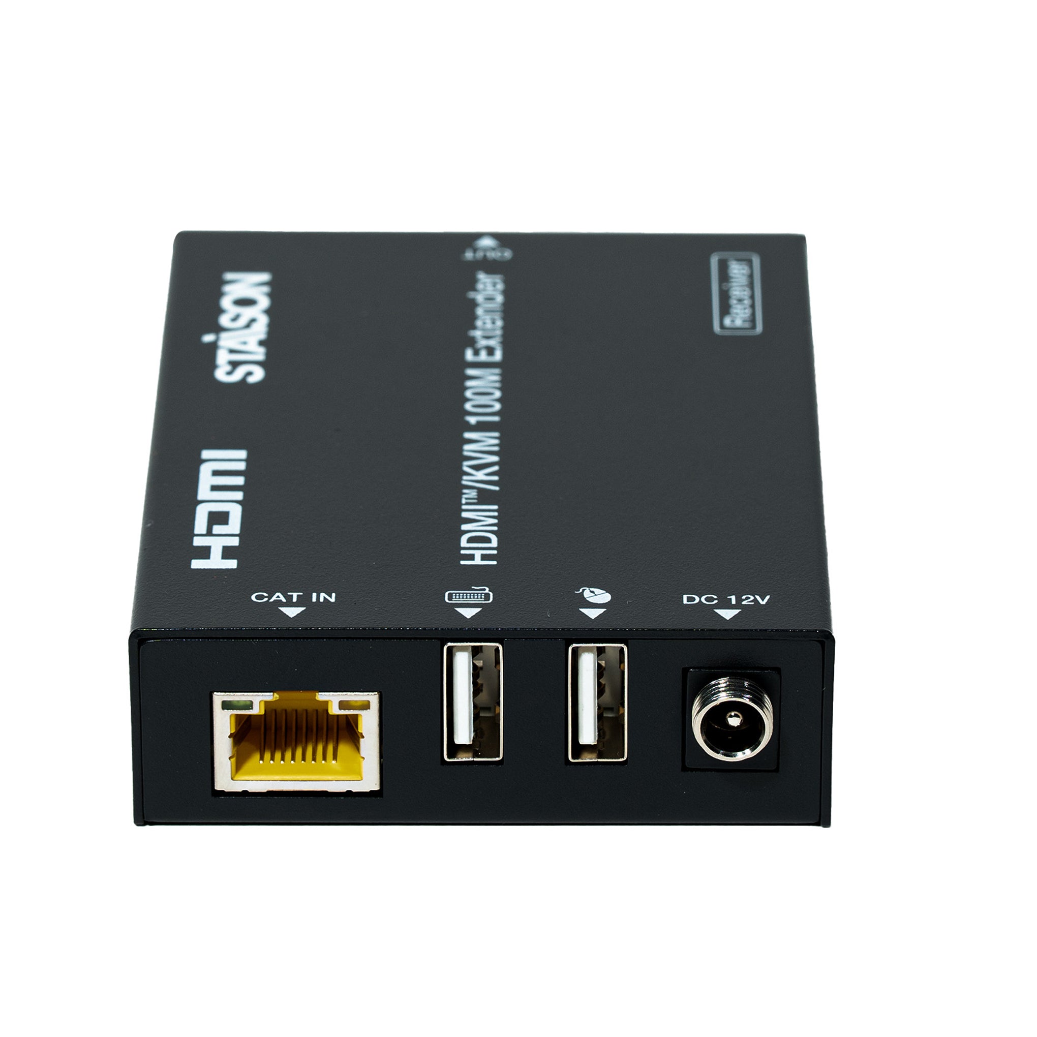 HDMI and KVM 100M Extender device with ports on a white background