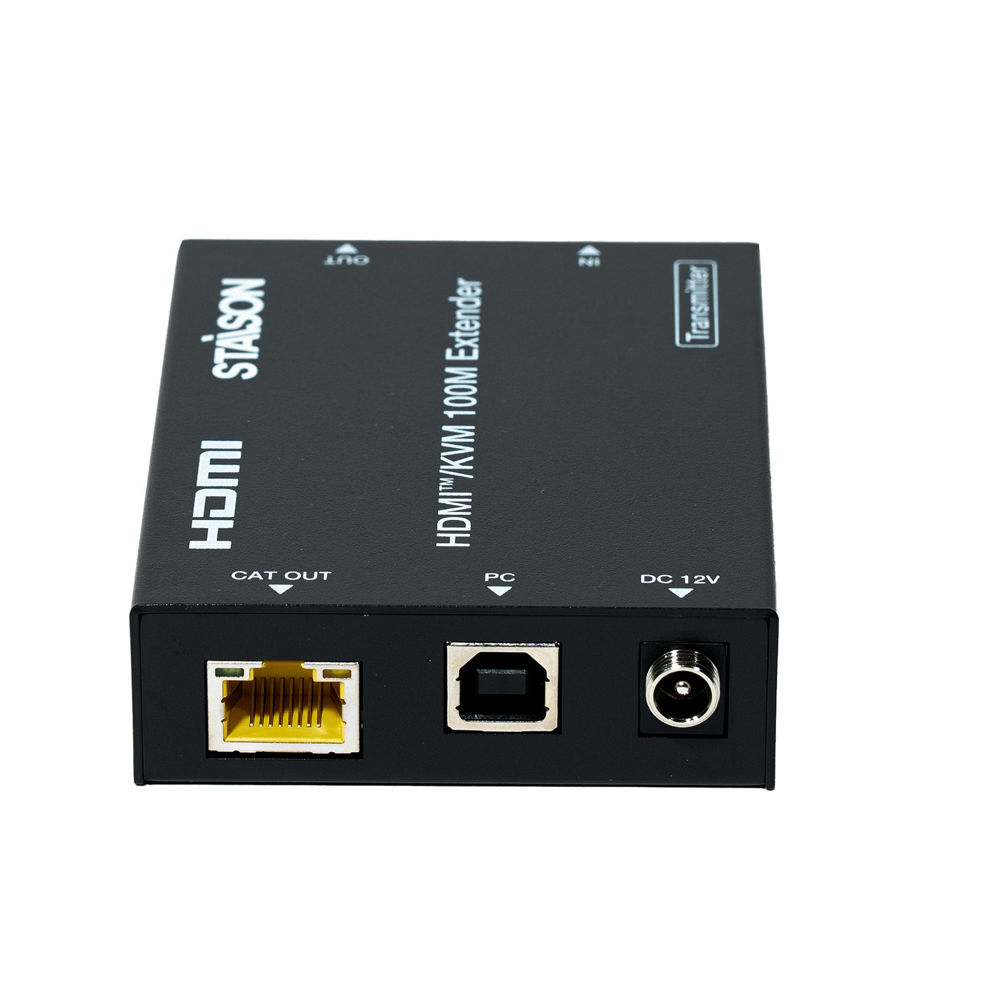HDMI KVM extender device with various ports on a white background