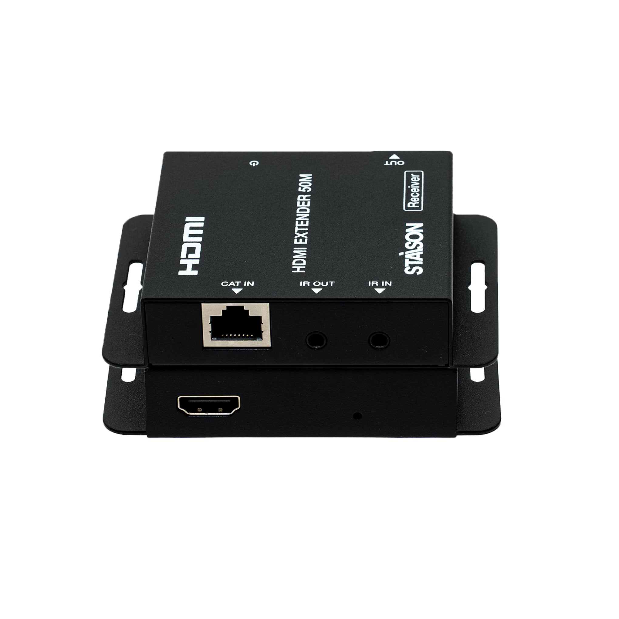 HDMI extender device with ports on a white background