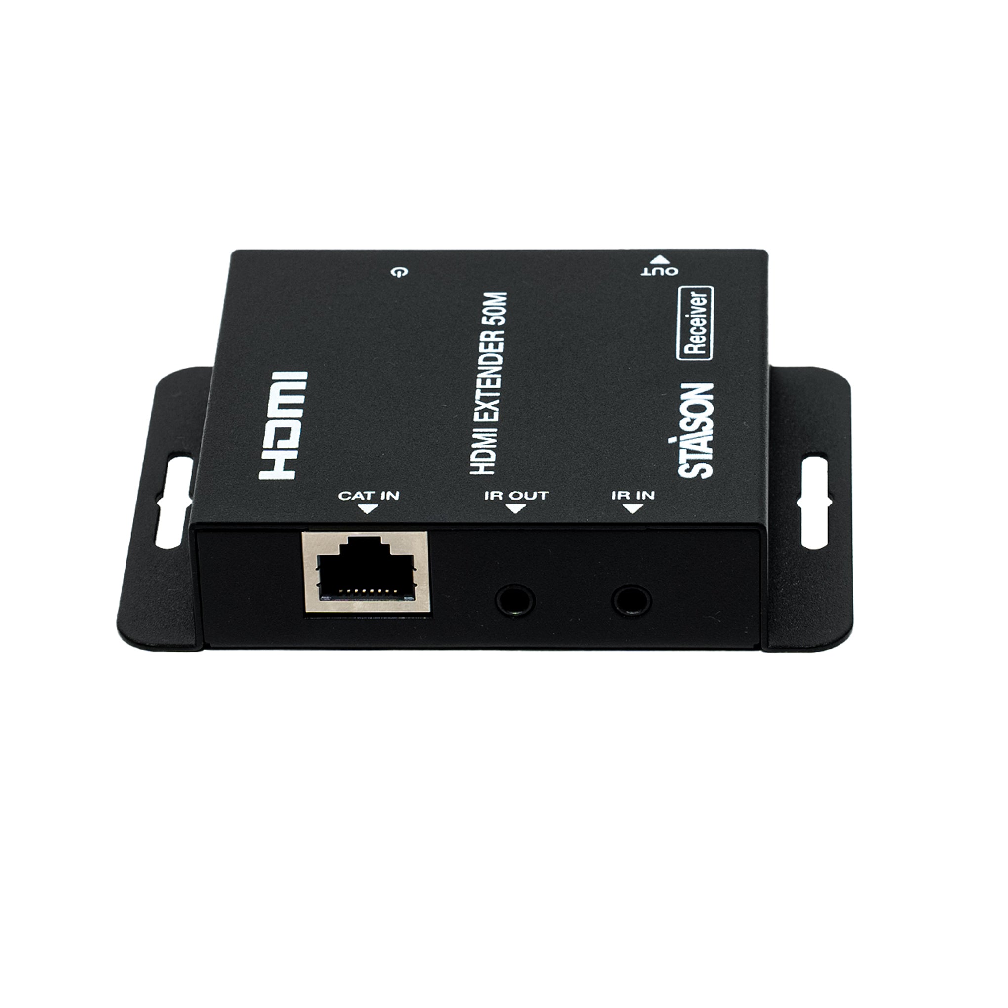 STAISON brand HDMI Extender with cat in port on white background 