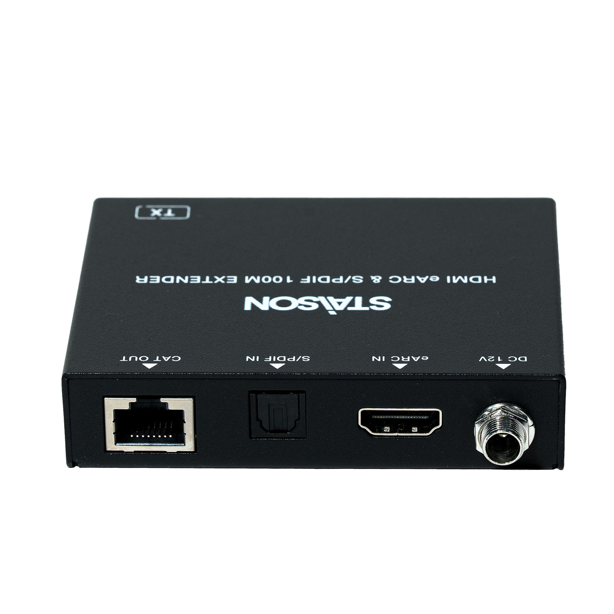 Black HDMI and fiber optic extender device with STASON branding on a white background