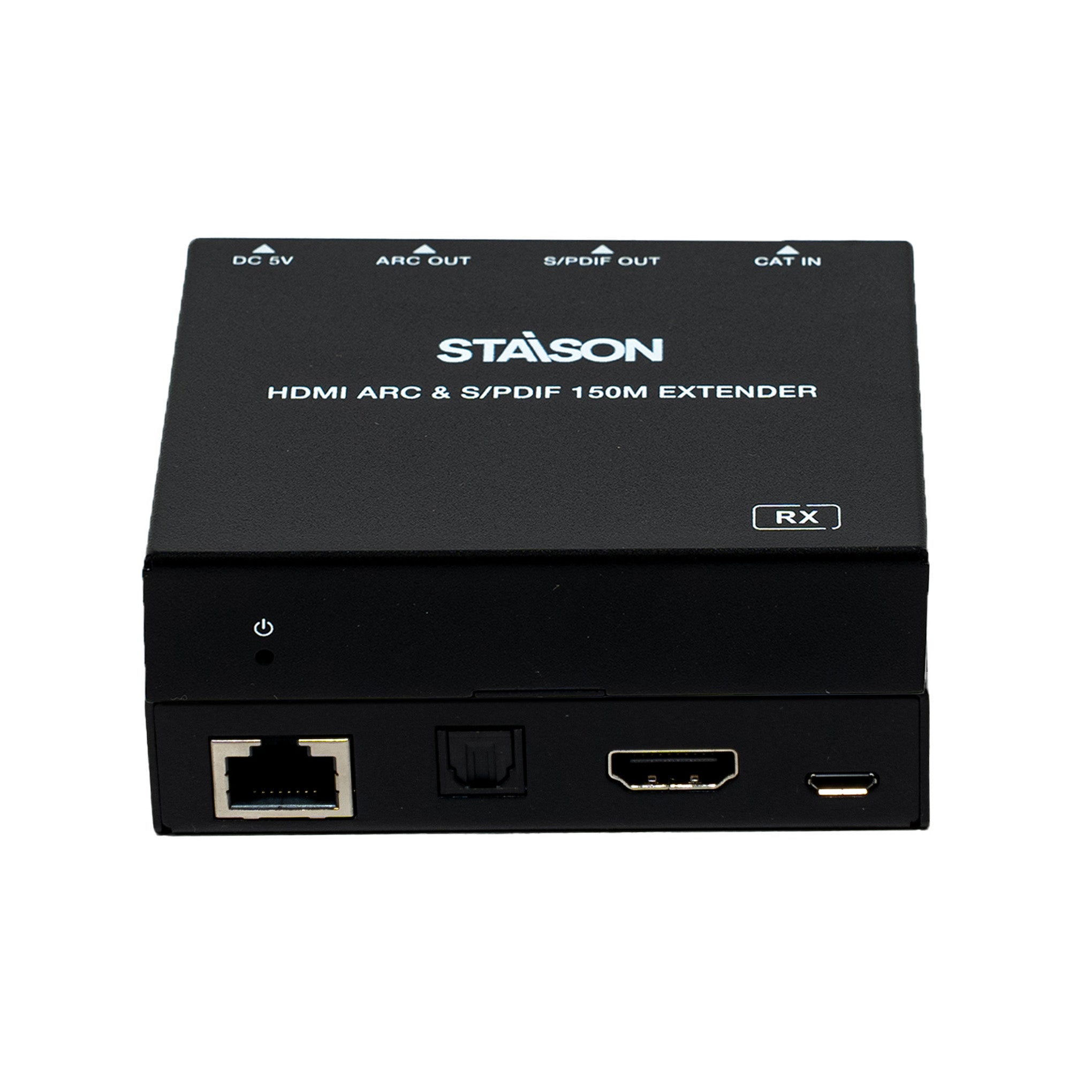 Black HDMI ARC & S/PDIF 150M Extender device with Stason branding on a white background