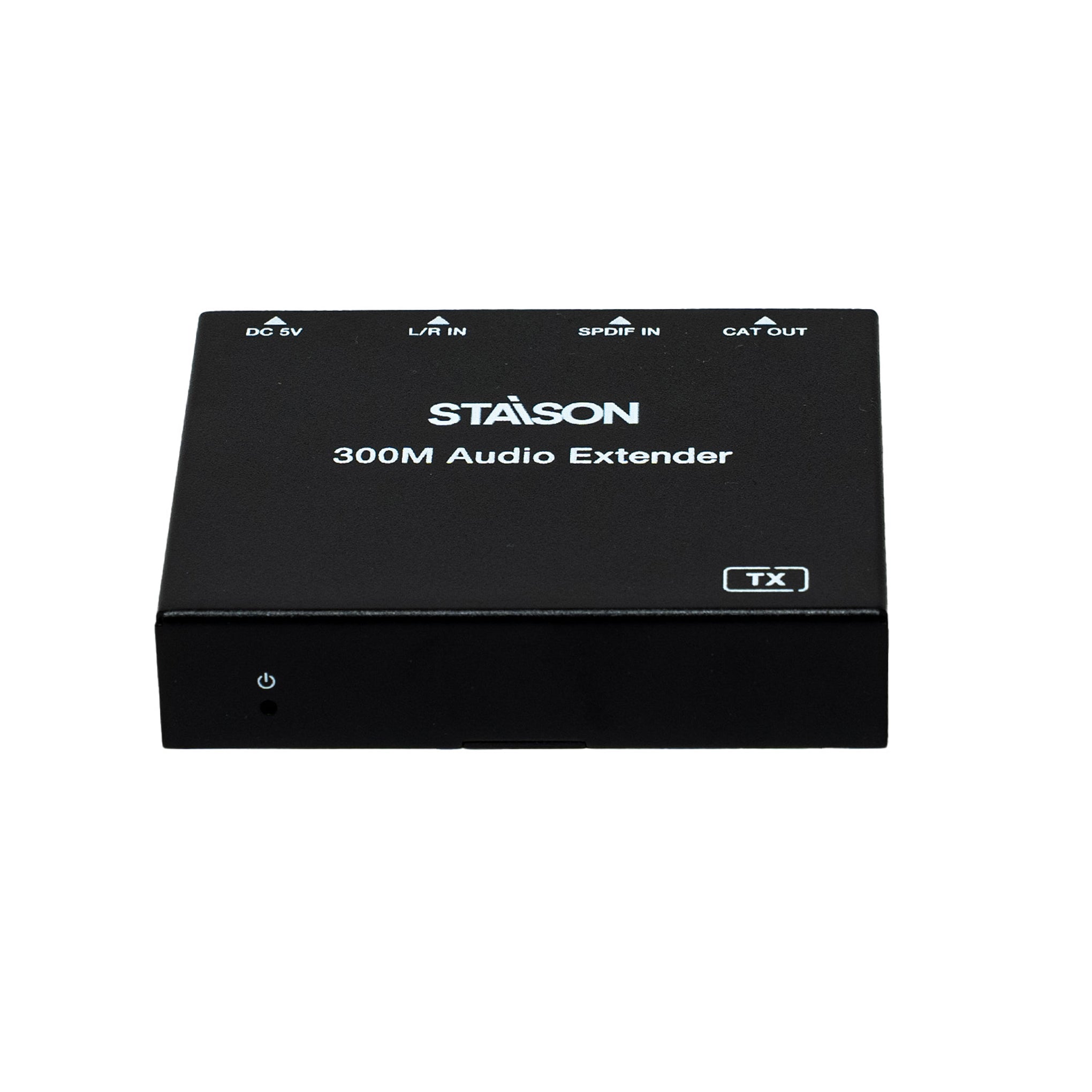 Black audio extender device with 'Staison' branding on a white background