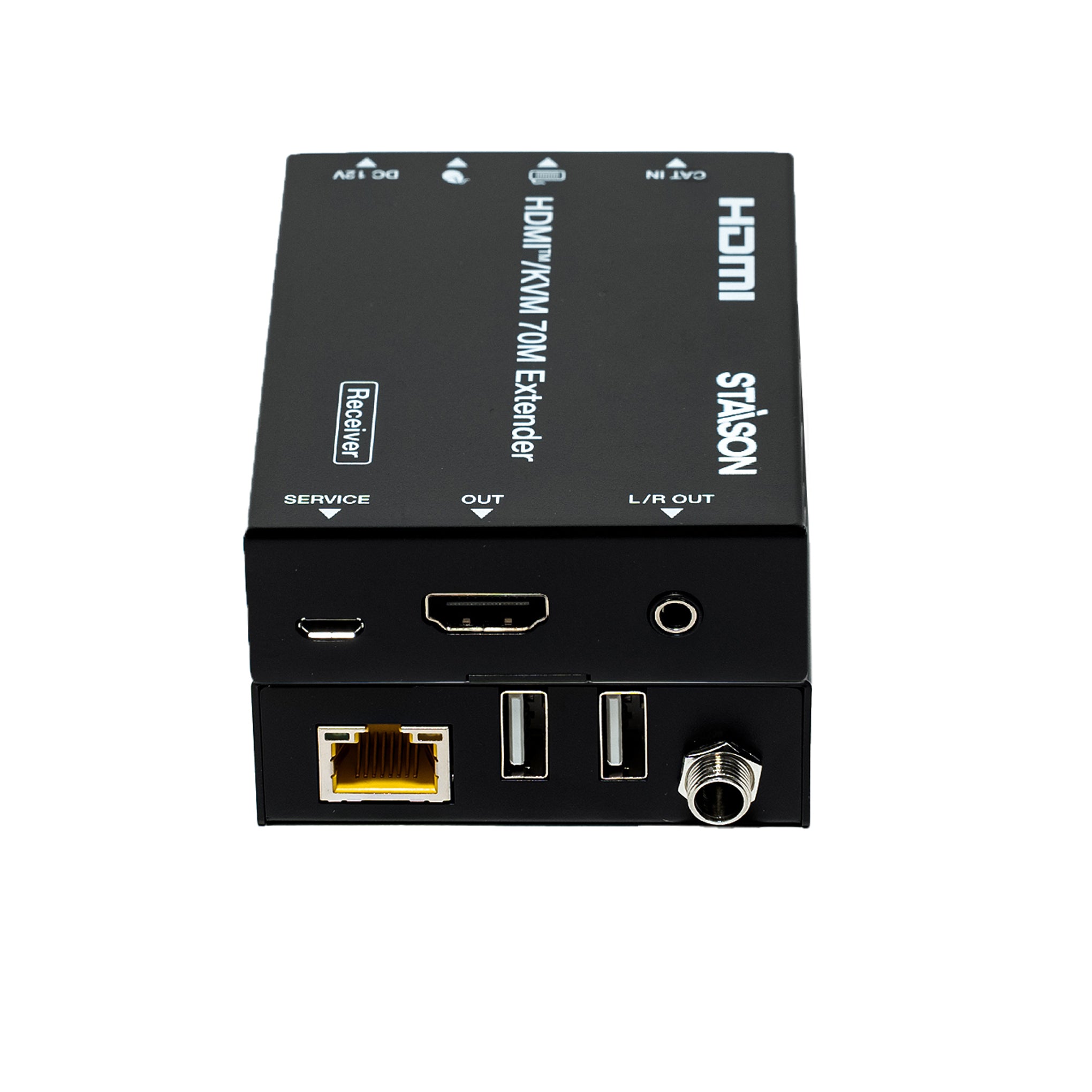 HDMI/KVM/TIM Extender device with multiple ports on a white background