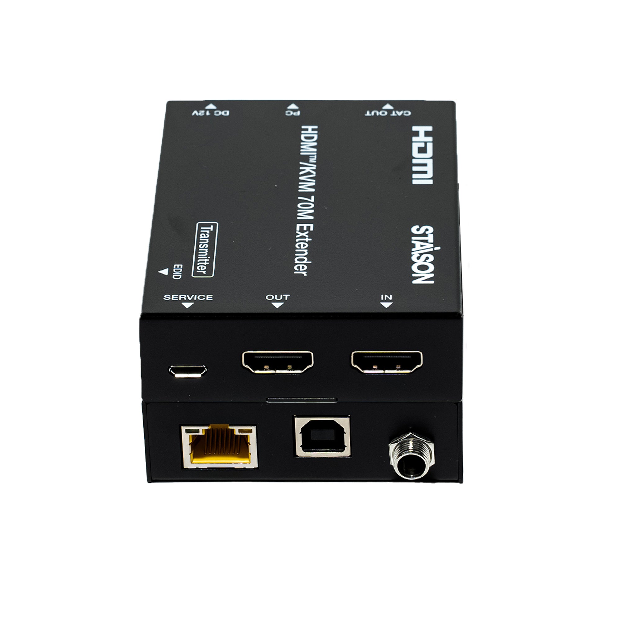HDMI to KVM extender device with multiple ports on a white background