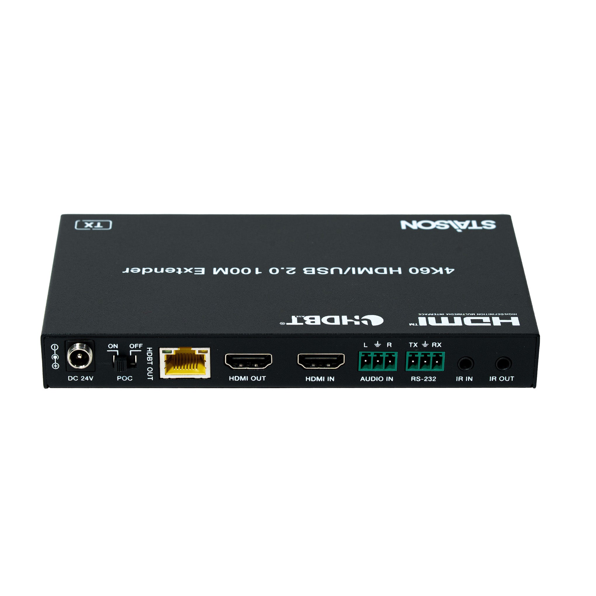 HDMI and USB 2.0 transmitter/receiver on a white background