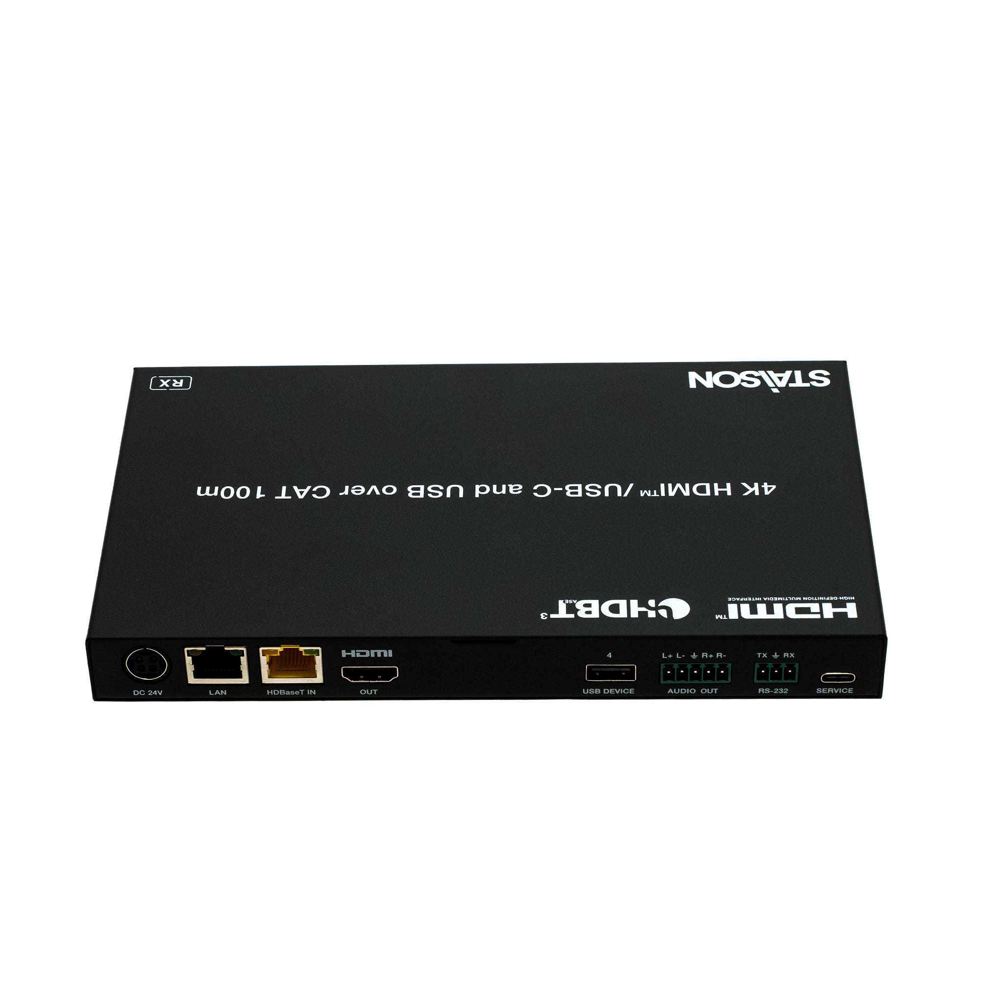 Black electronic device with HDMI and USB ports on a white background