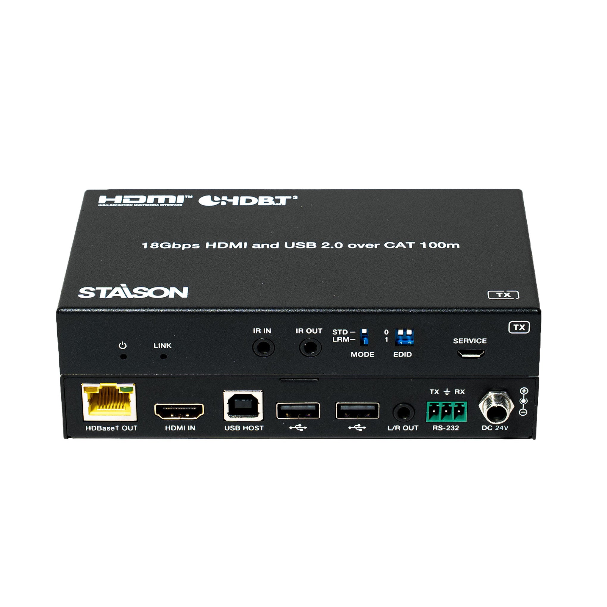 Black electronic device with multiple ports and Stasion branding on a white background