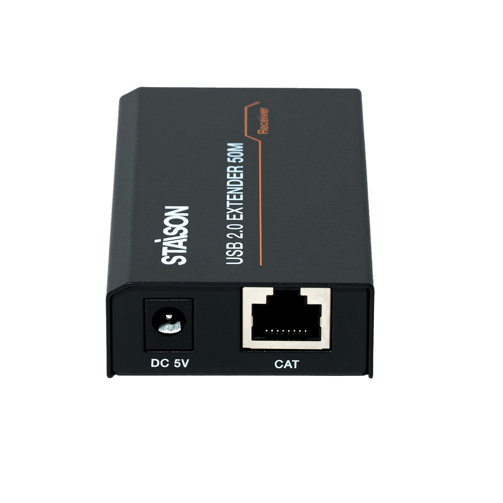 Black USB 2.0 extender with staison branding on a white background