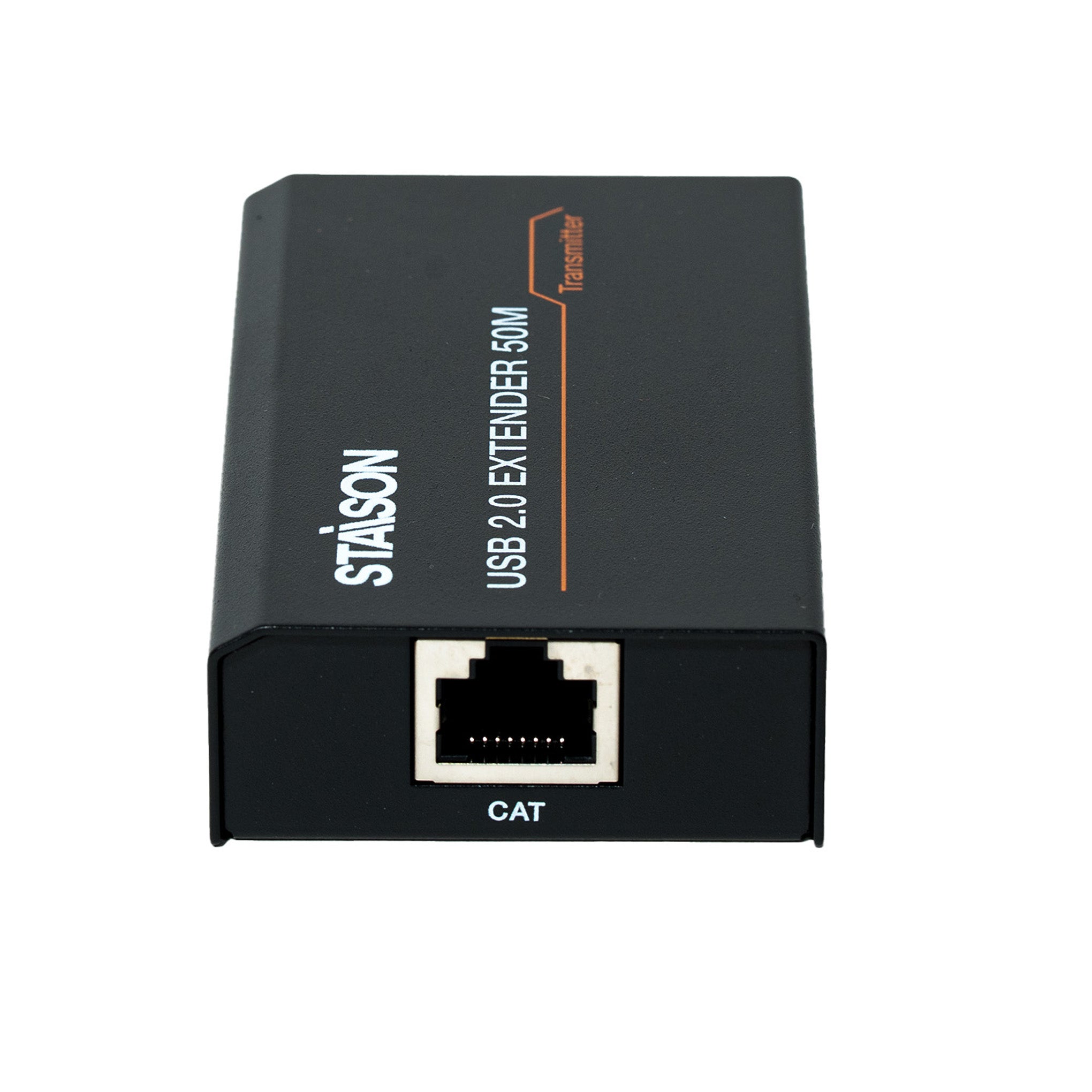 Black USB 2.0 extender with CAT port ,'Staison' branding on a white background