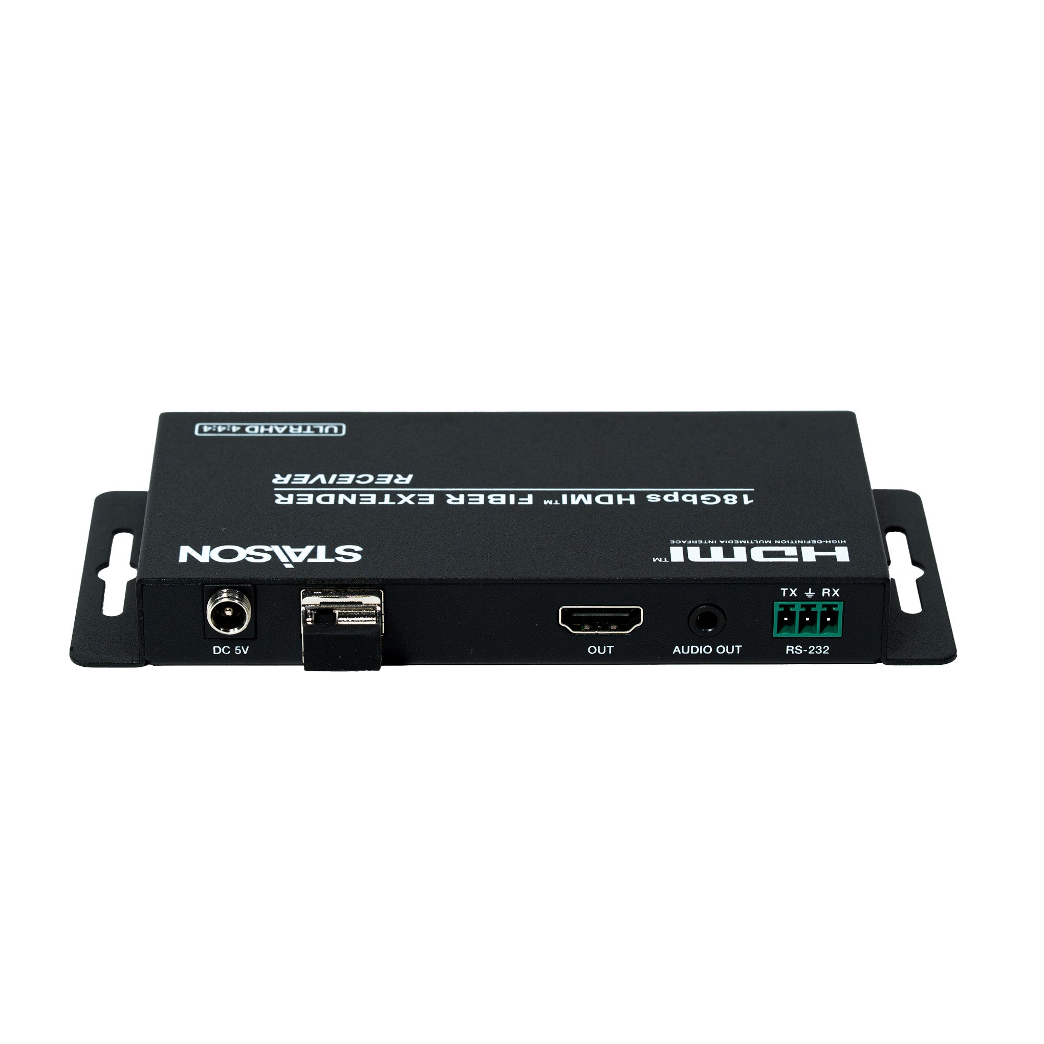 HDMI fiber extender device with multiple ports on a white background