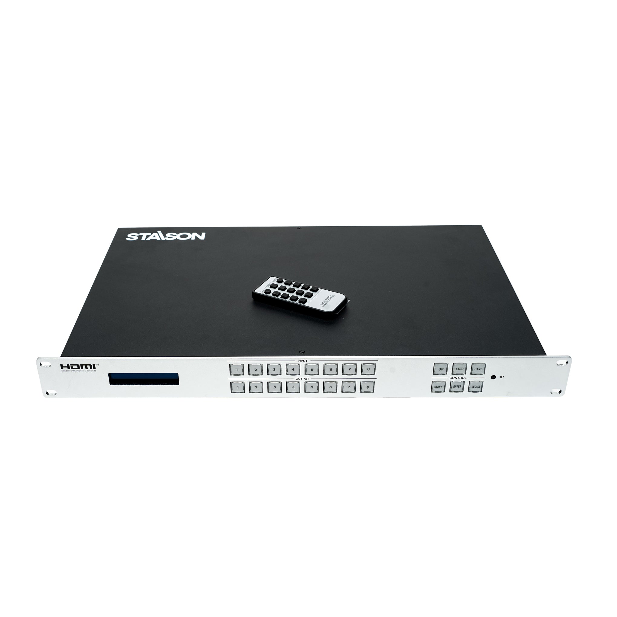 8*8 matrix switch with remote and staison branding on white background