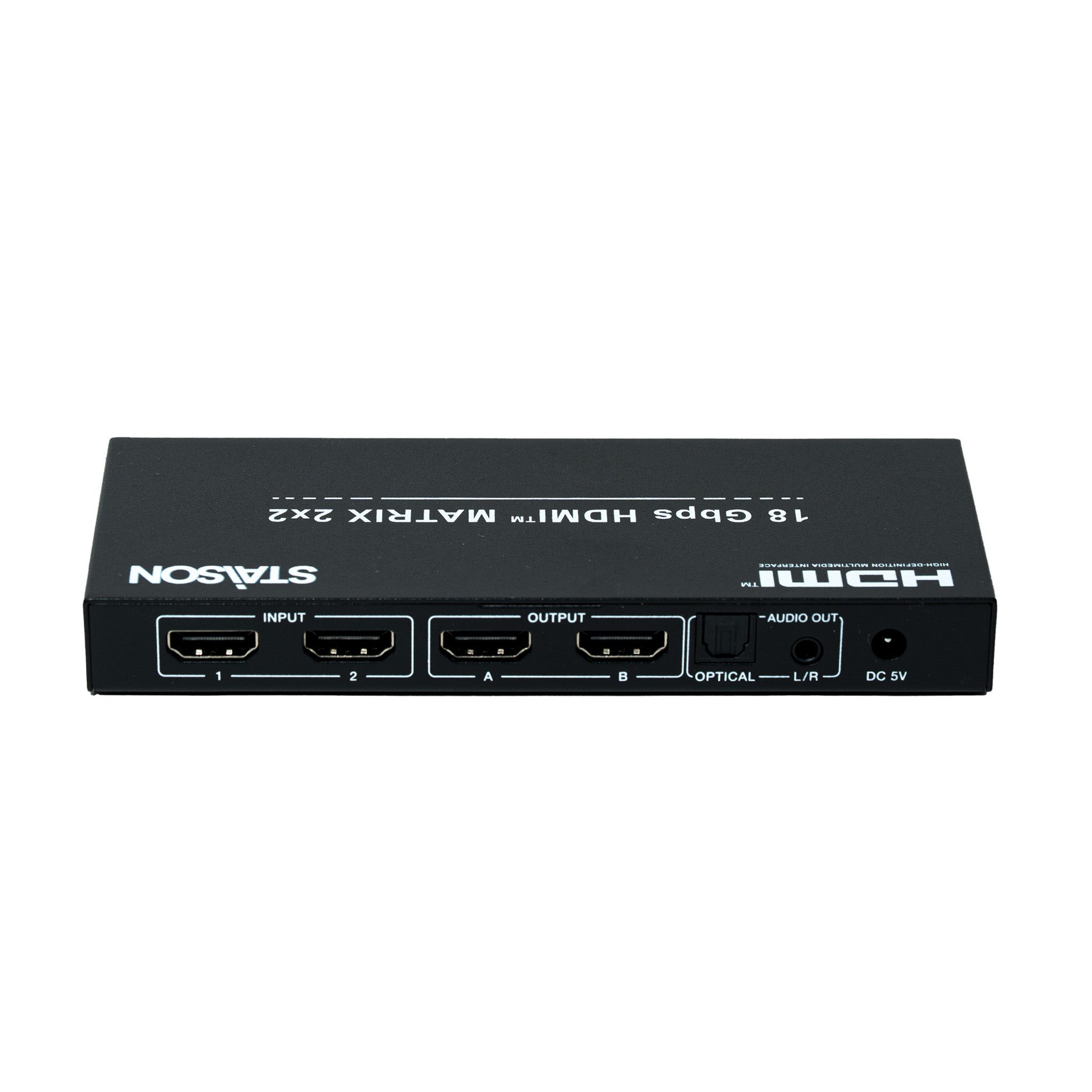 18 Gbps HDMI  Matrix with multiple inputs and outputs and staison branding on a white background.