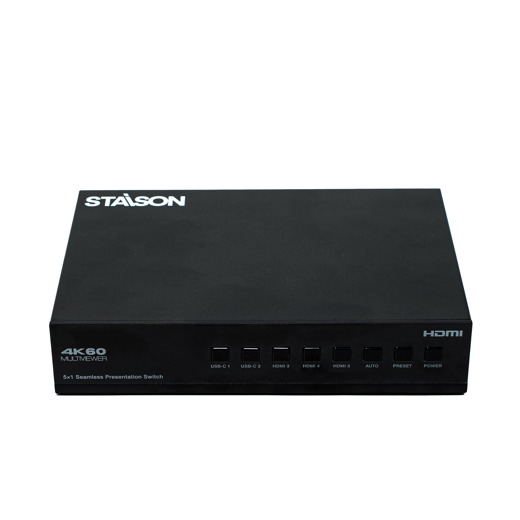 Black Stasion 4K60 multi-viewer switch on a white background