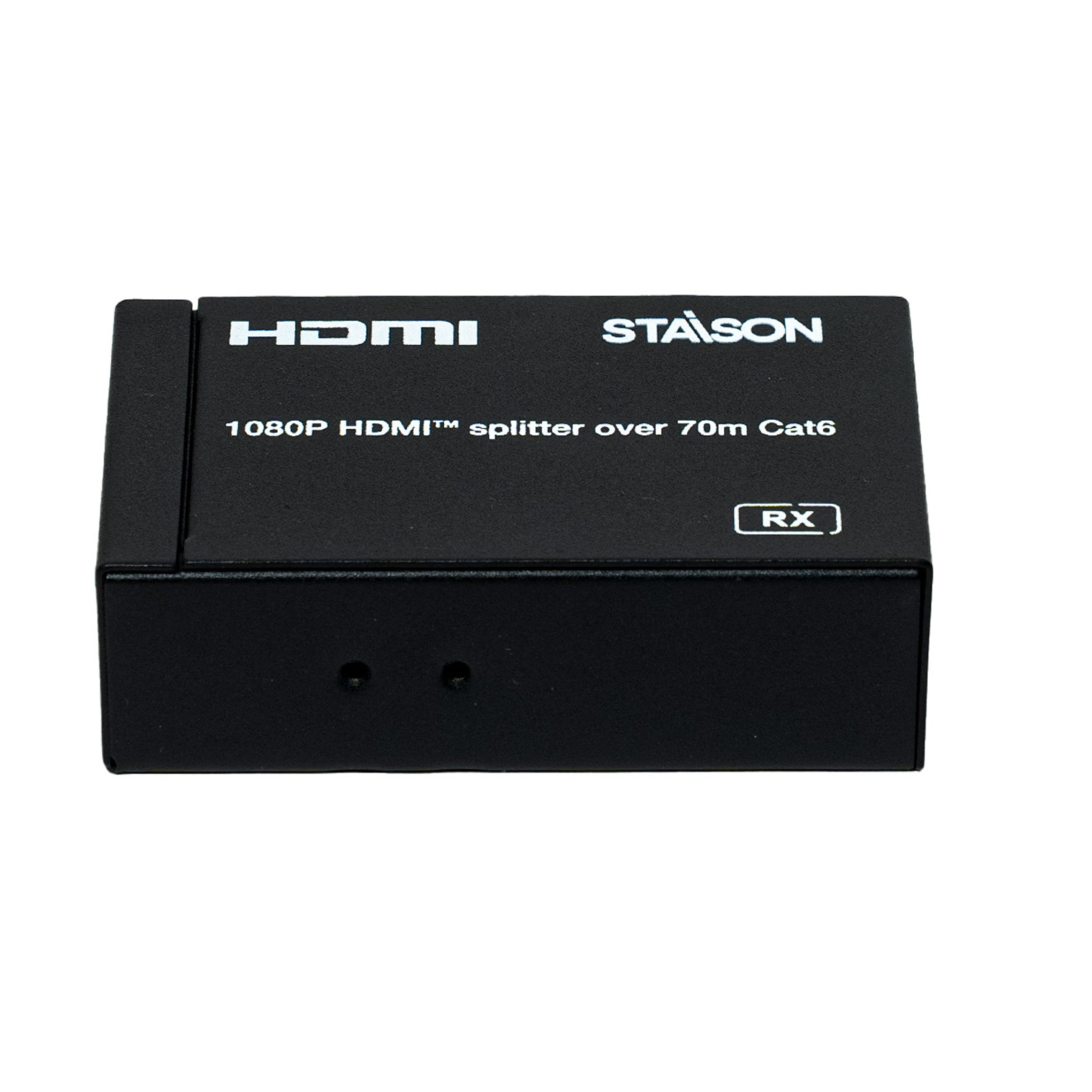 Black HDMI splitter with 'Staison' branding on a white background.