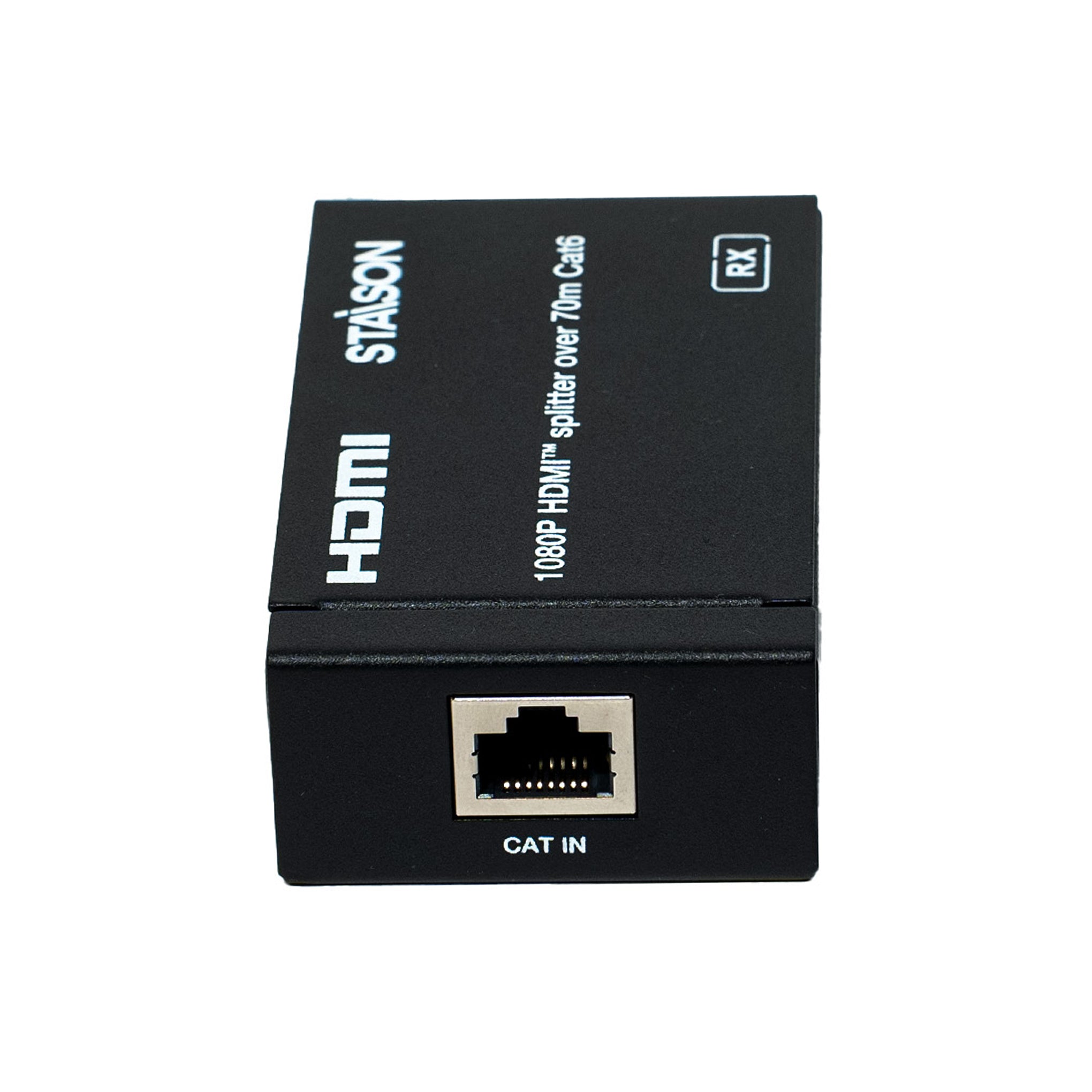 HDMI splitter device with 'Staison' branding on a white background