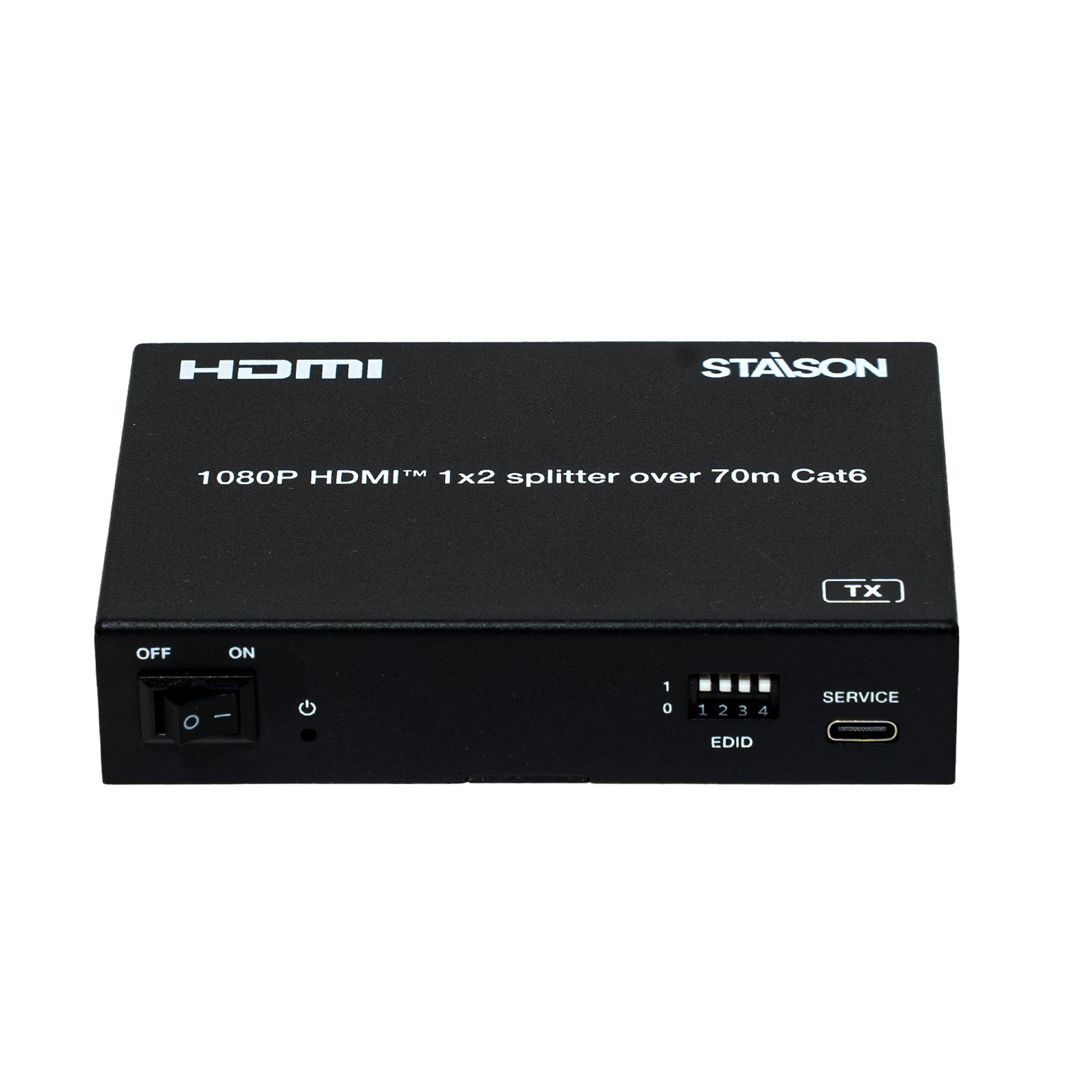 HDMI splitter device with Staison branding on a white background