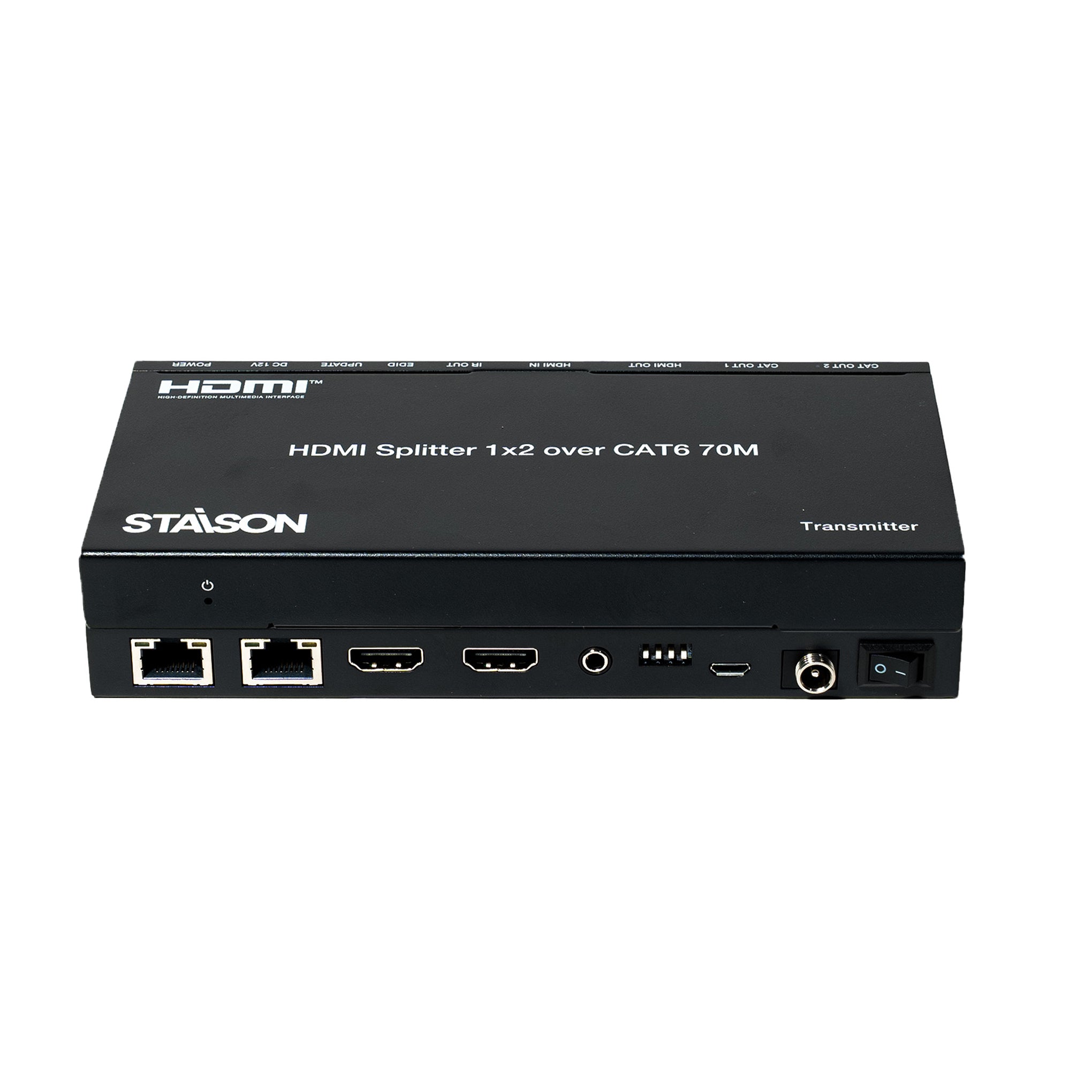 HDMI splitter 1x2 over CAT6 70M by Staison on a white background