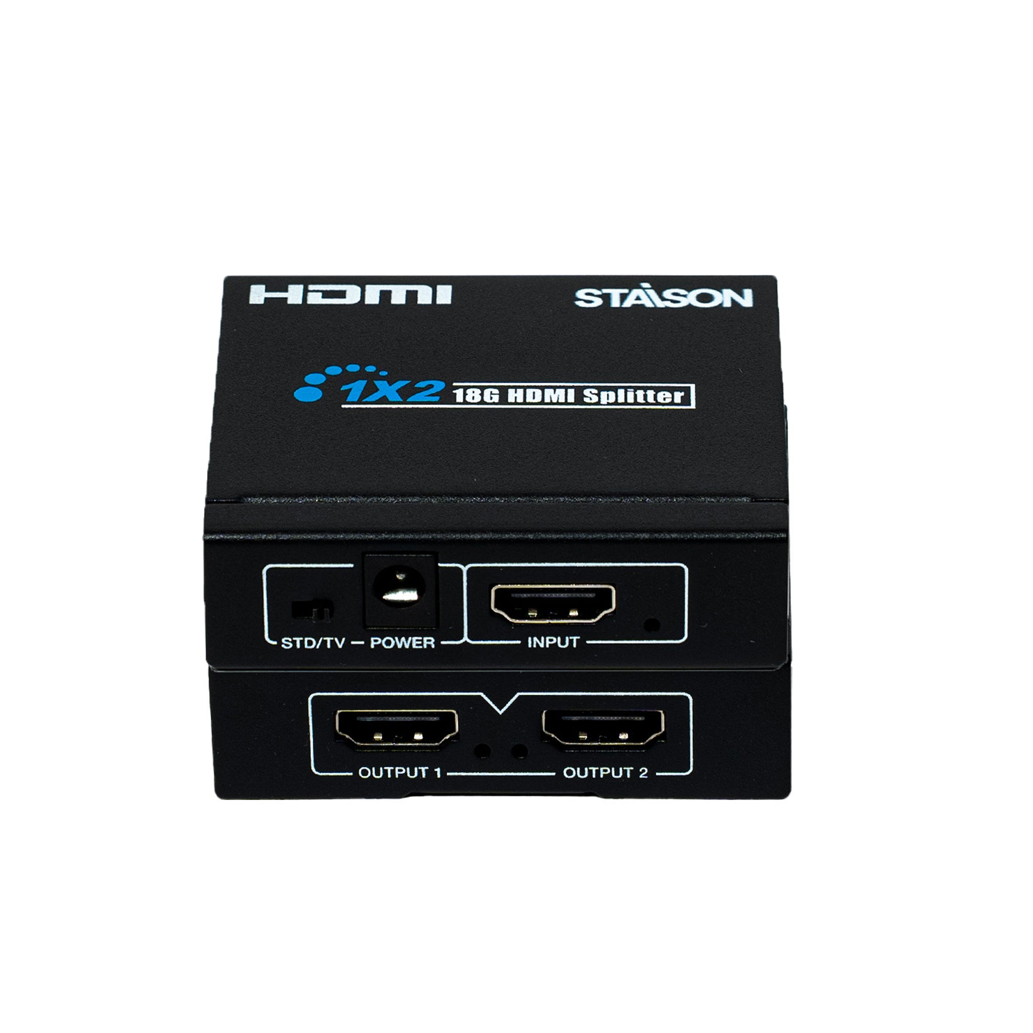 HDMI splitter with 'Staison' branding on a white background