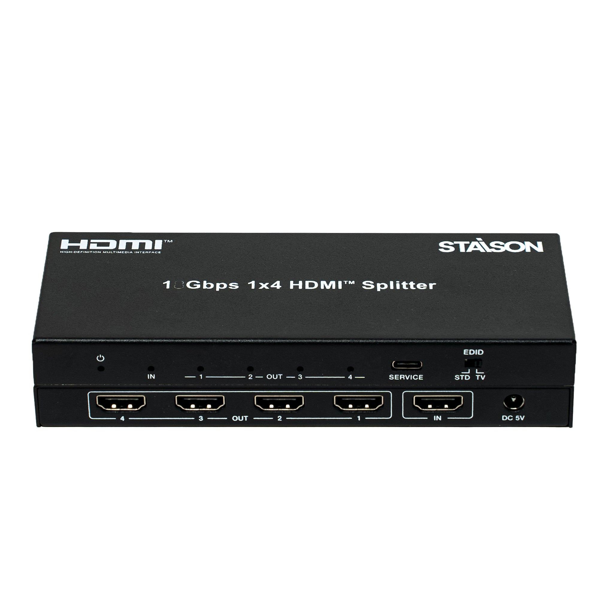HDMI splitter with multiple ports with staison branding on a white background