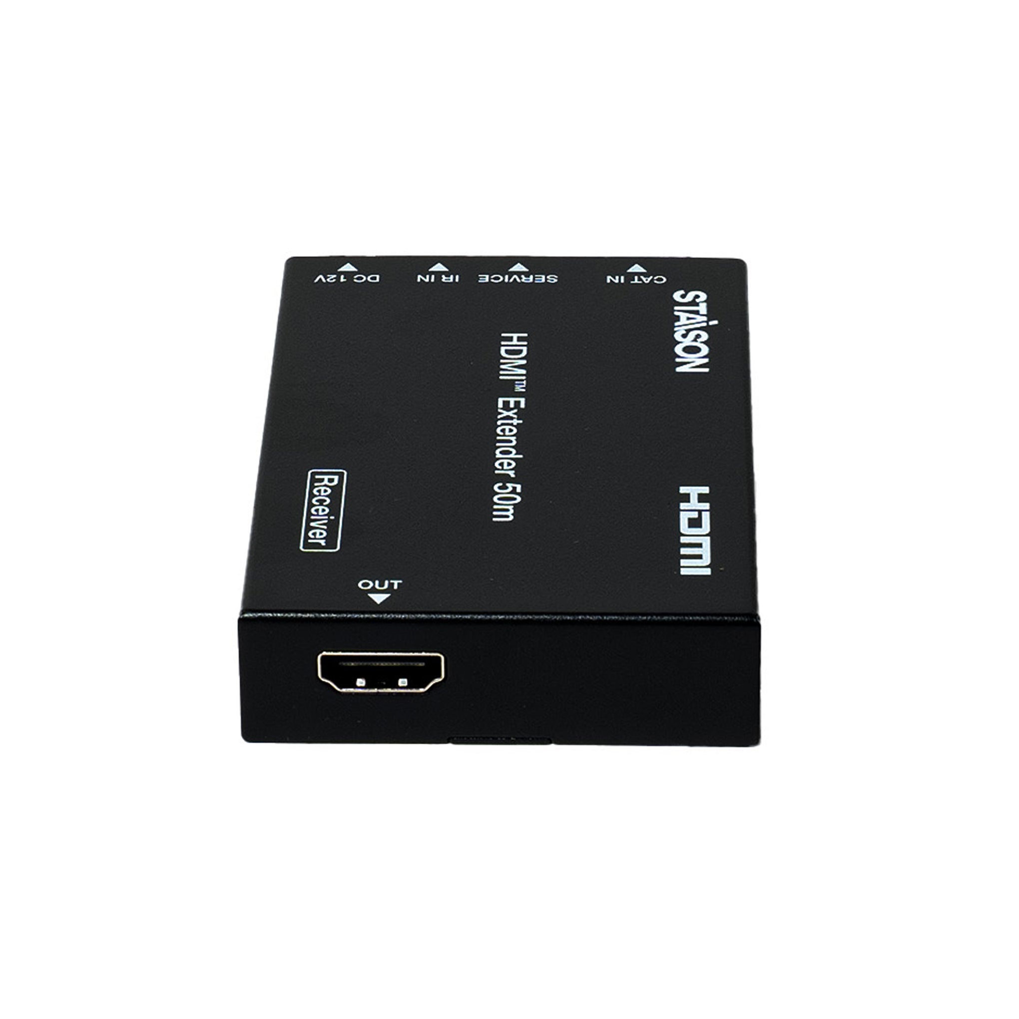 Black HDMI extender receiver box with 'STAISON' branding on a white background