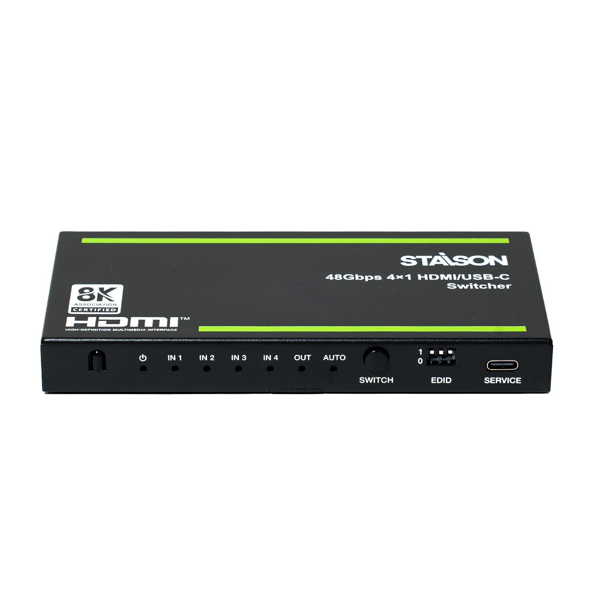 switcher HDMI/USB-C with multiple inputs  and staison branding on a white background 