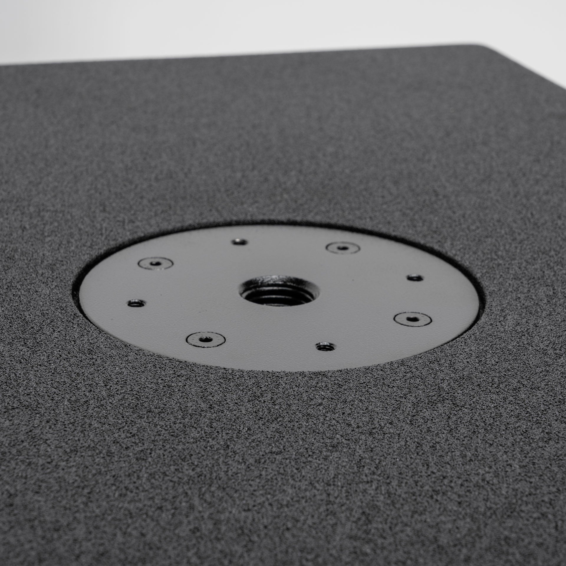 Bottom view of RCF SUB 705-AS MK3 Active Subwoofer enclosure base