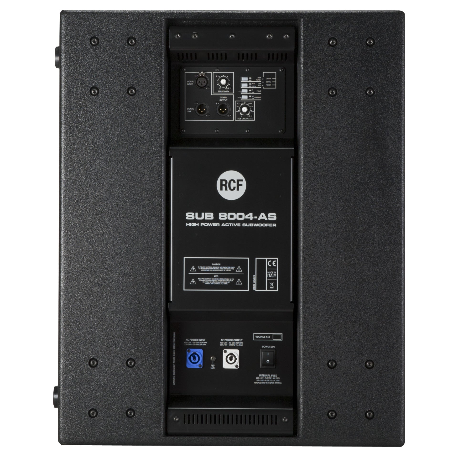 RCF SUB 8004-AS rear panel with amplifier module