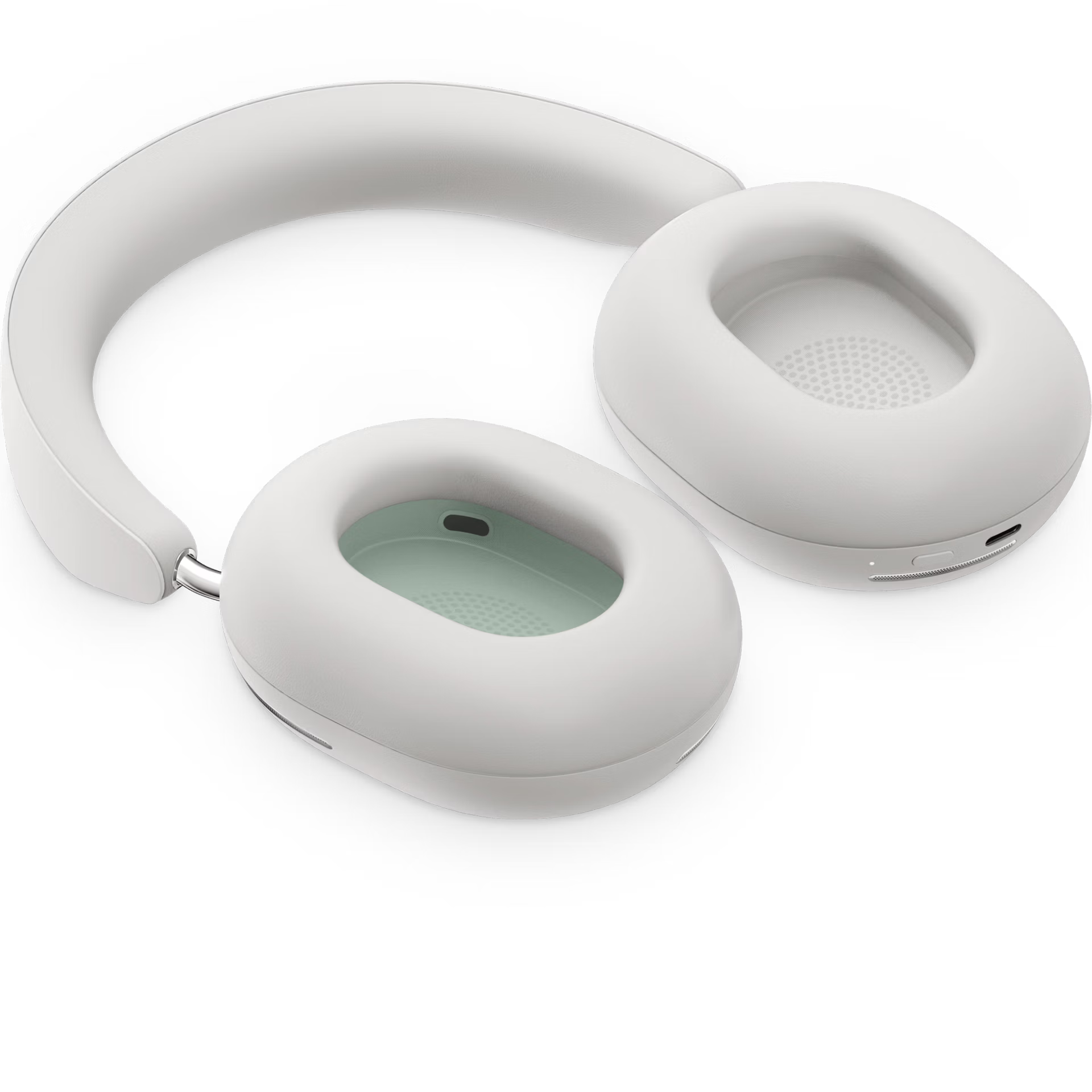 Sonos Ace white ear cup touch controls and Content Key button close-up for playback switching