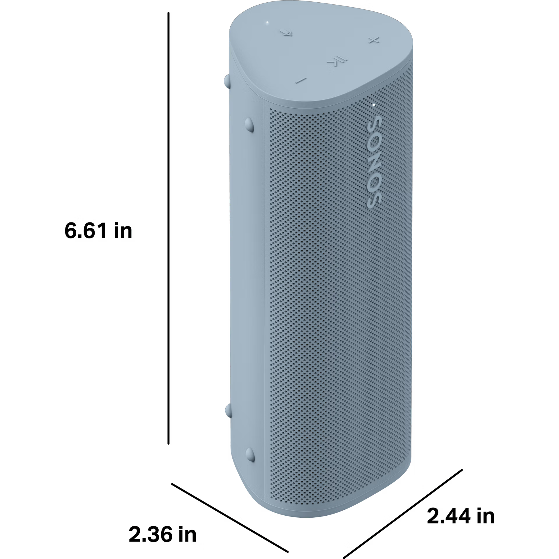 Right side of Sonos Roam 2 Blue voice-enabled smart speaker with slim triangular form