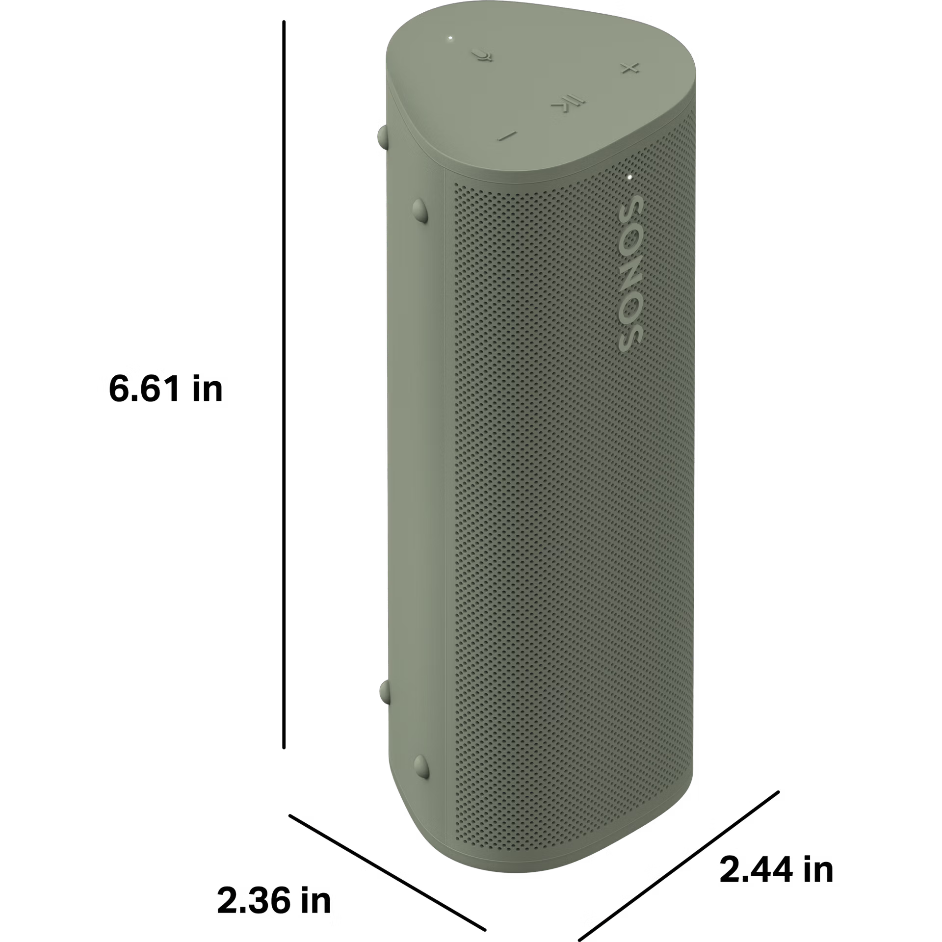 Left side profile of Sonos Roam 2 Green compact HiFi speaker with smooth matte finish