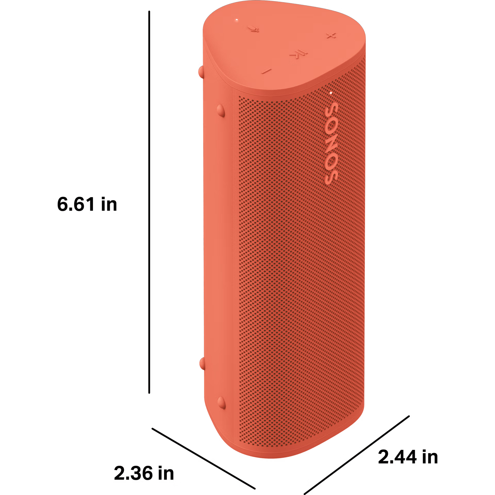 Left side profile of Sonos Roam 2 Red compact HiFi speaker with smooth matte finish