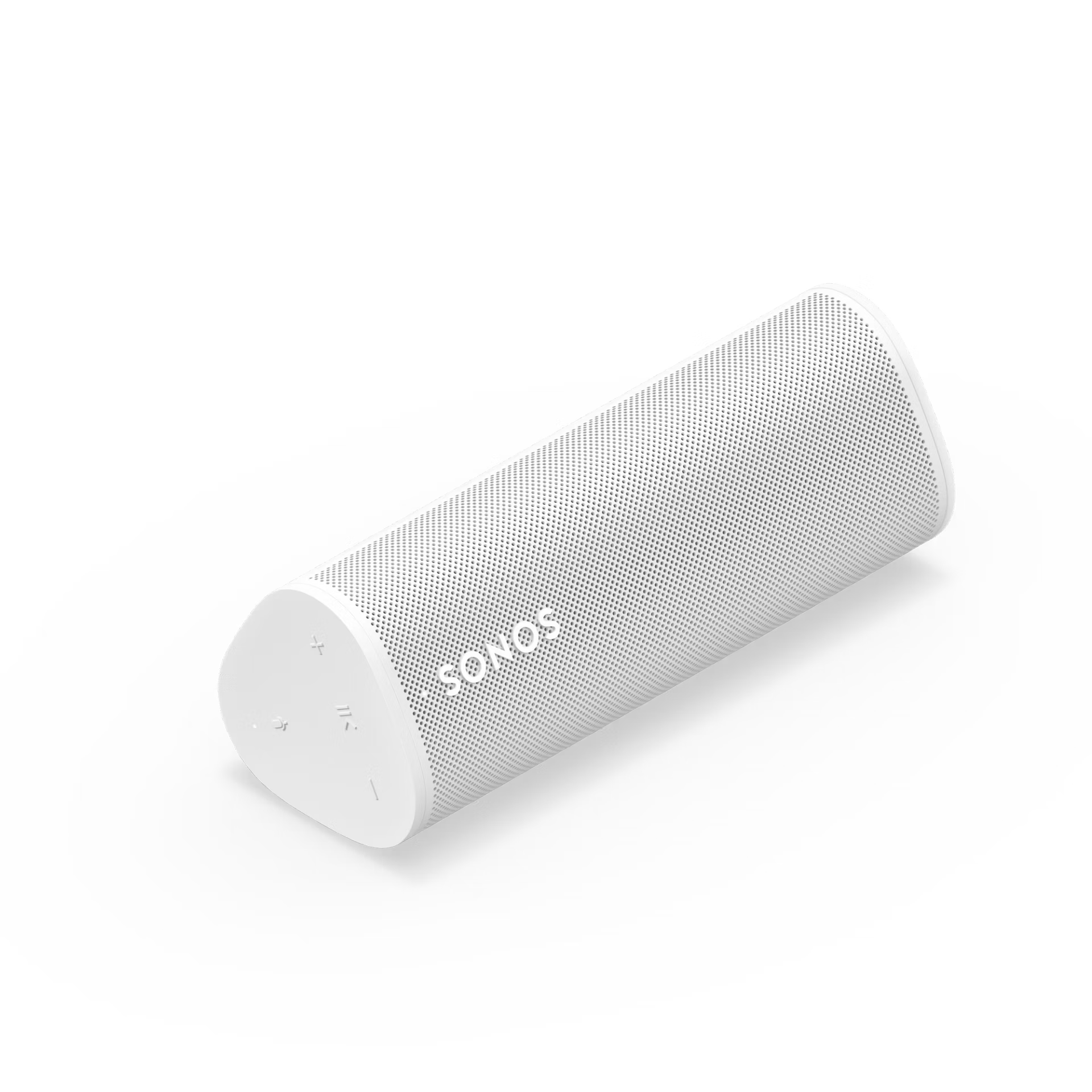 Right side of Sonos Roam 2 White voice-enabled smart speaker with slim triangular body
