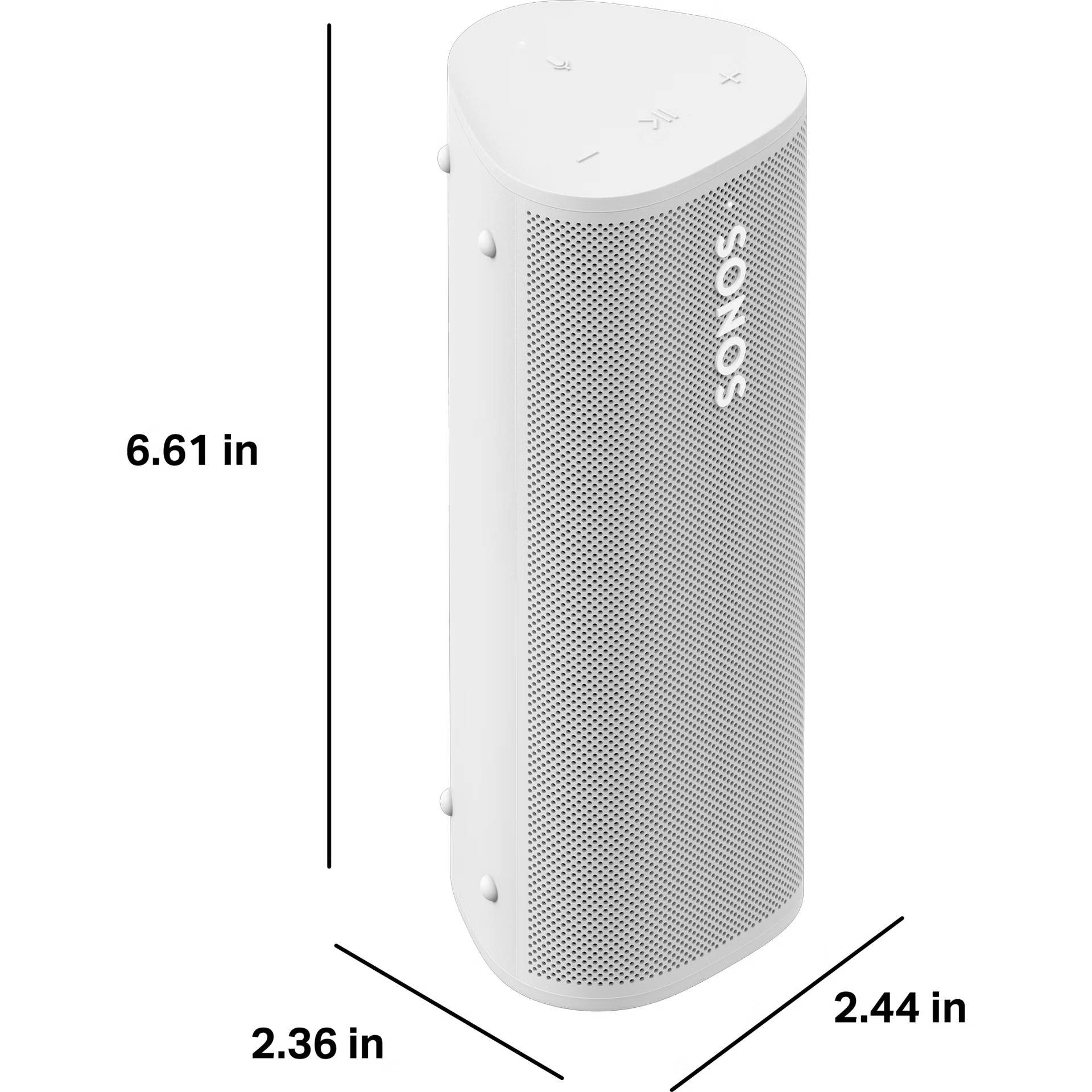 Sonos Roam 2 White portable speaker held in hand showing pocket-friendly compact size