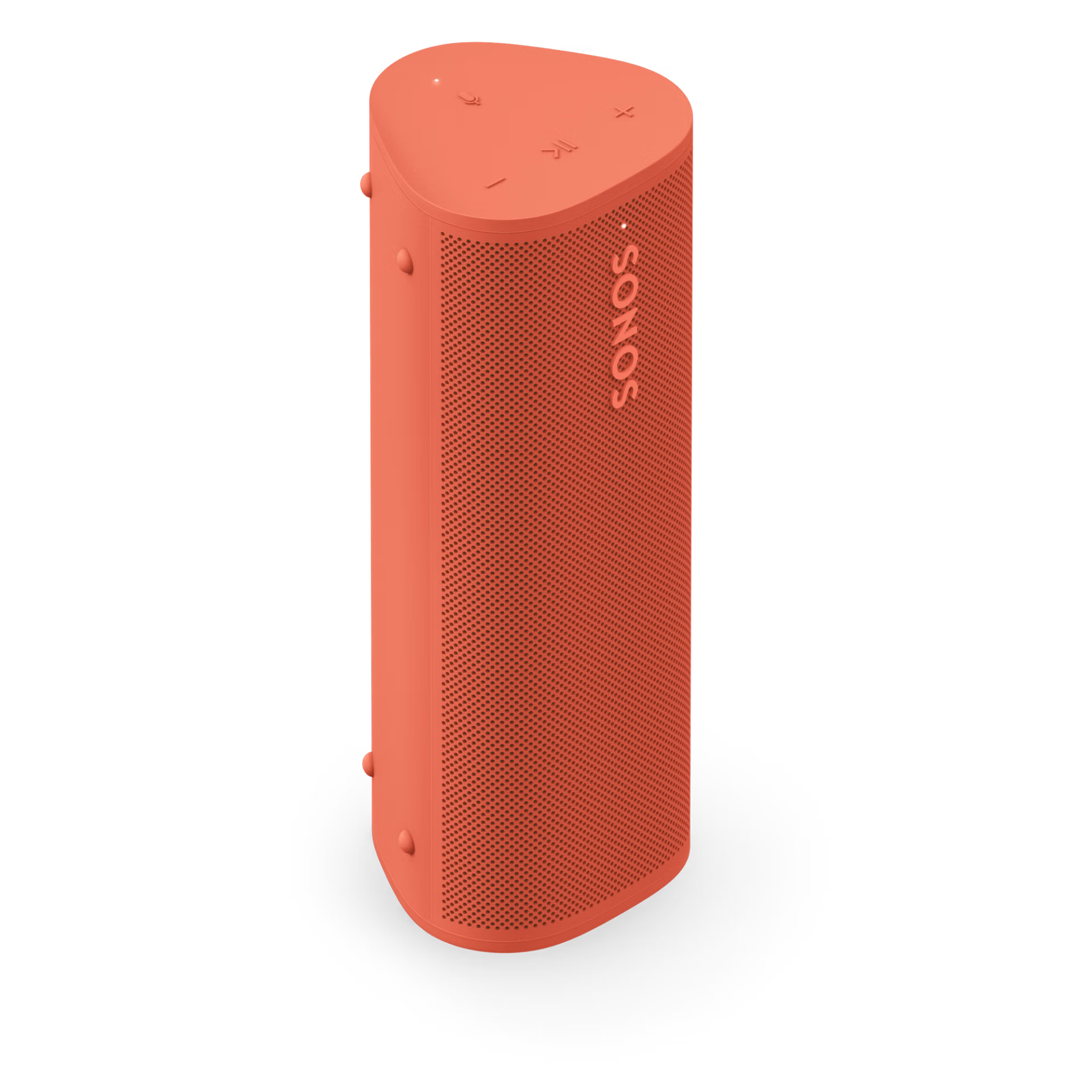 Sonos Roam 2 Red portable smart speaker with triangular form and speaker grille