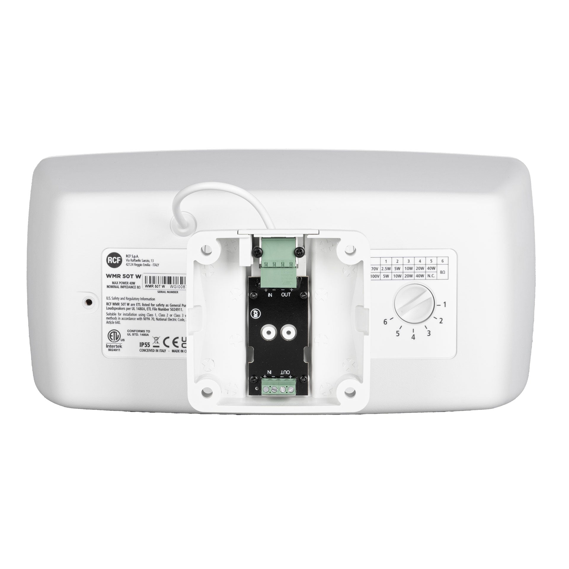 RCF WMR 50T Wall Mount Speaker - Back Side Profile View-White
