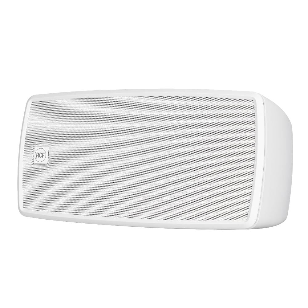 White outdoor speaker with RCF logo on a white background