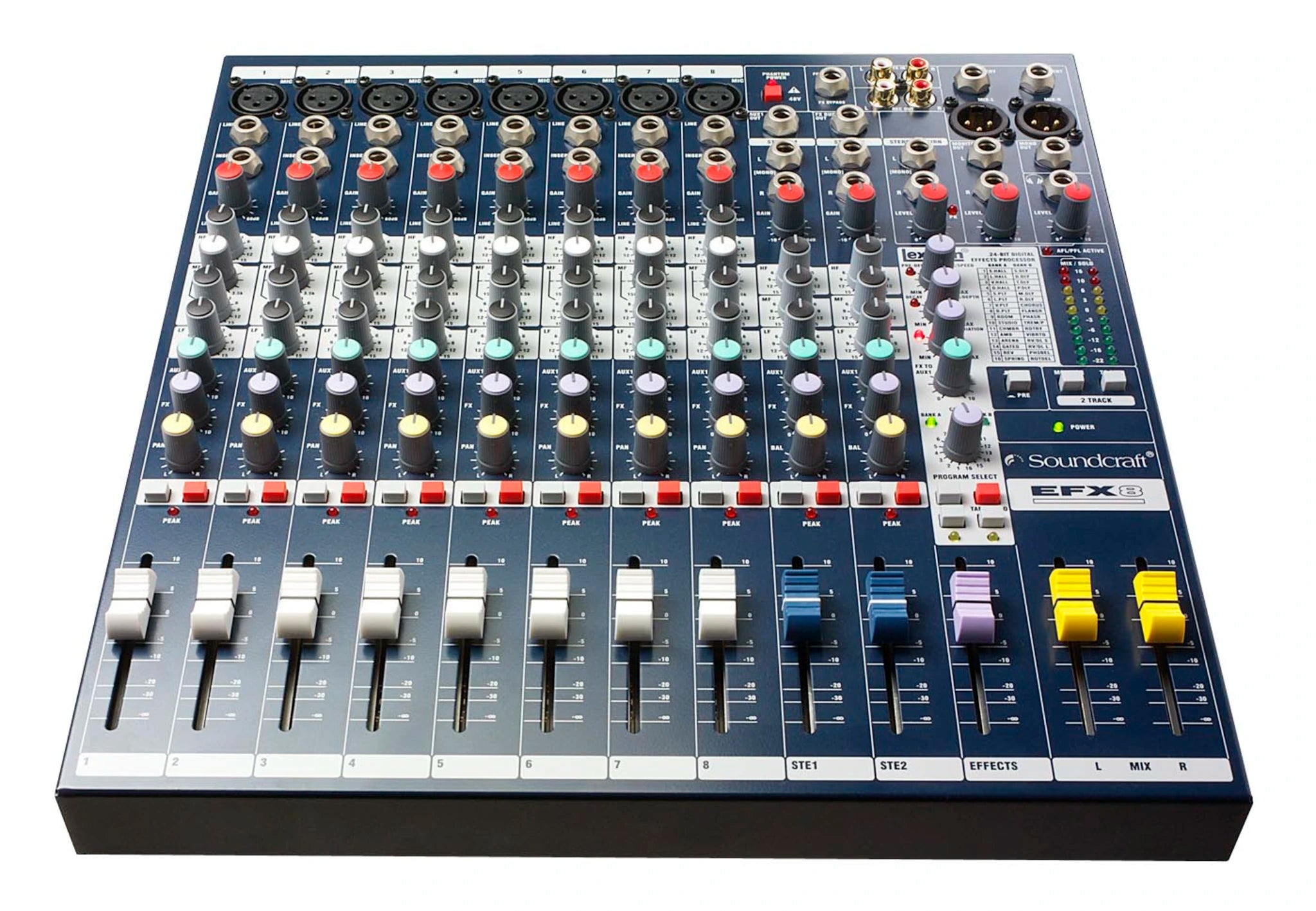 Soundcraft mixing console on a white background