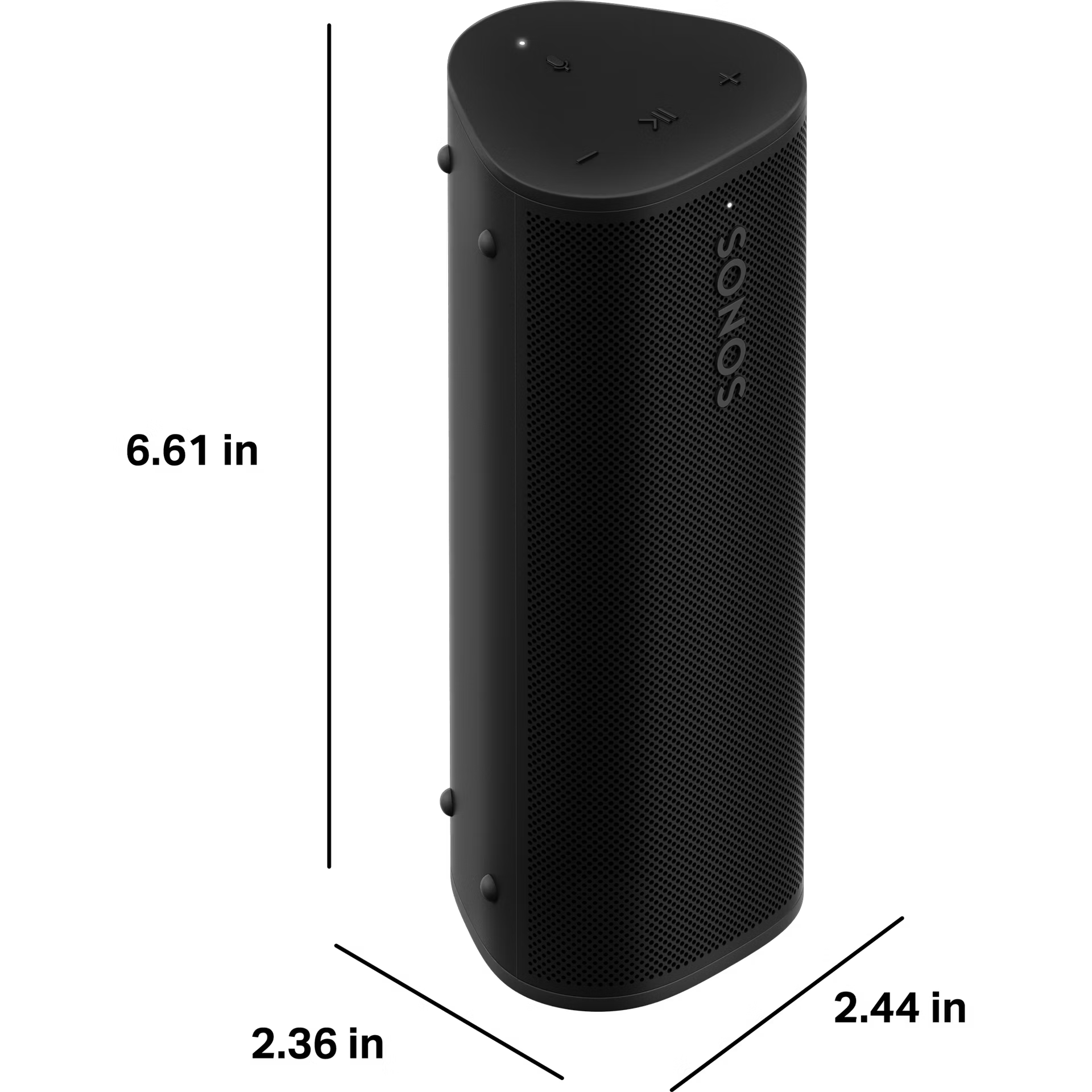 Sonos Roam 2 black portable smart speaker front view with triangular form and speaker grille