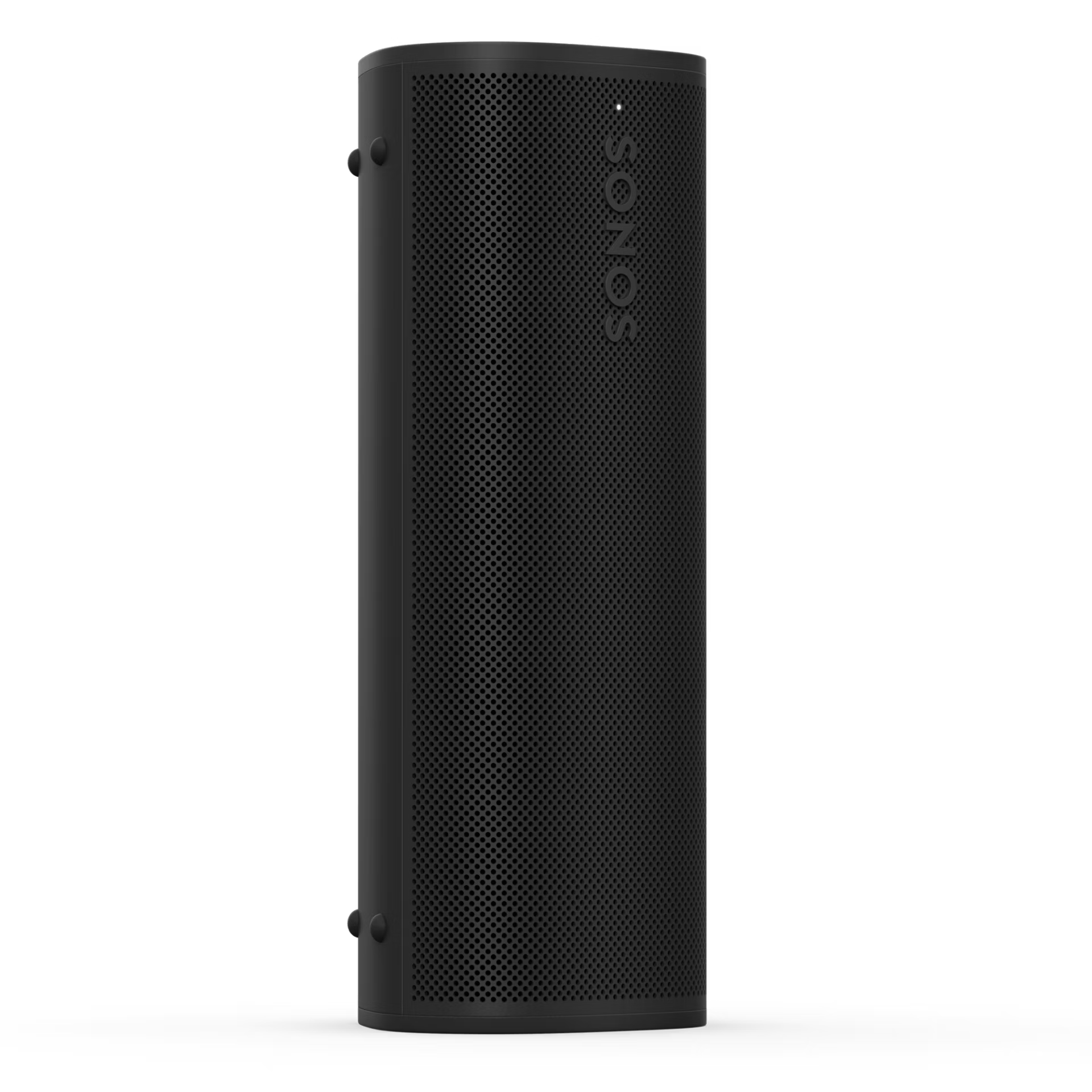 Sonos Roam 2 black held in one hand showing ultra-compact portable speaker size and light weight