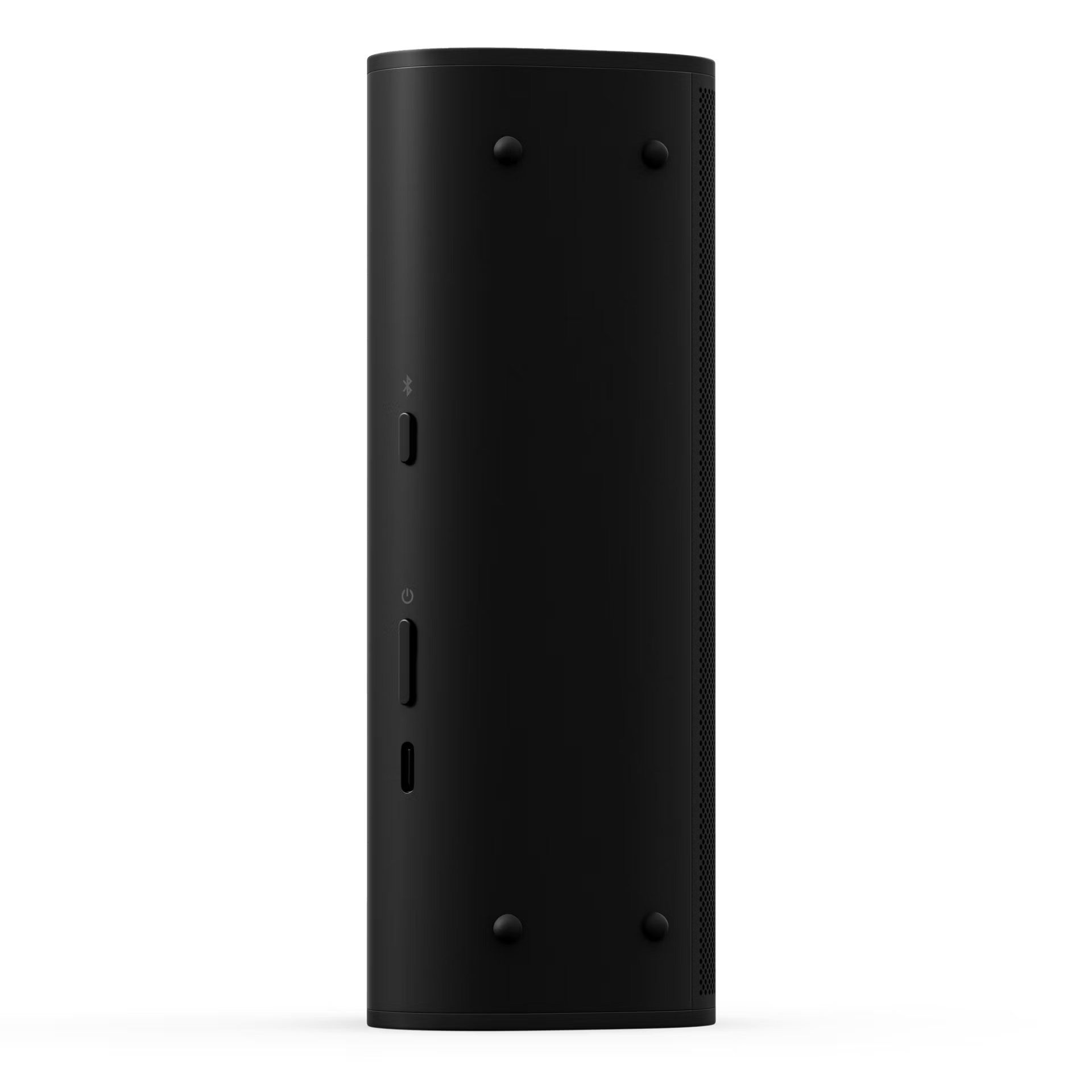 Sonos Roam 2 black rear view with USB-C charging port and Sonos branding on matte black finish