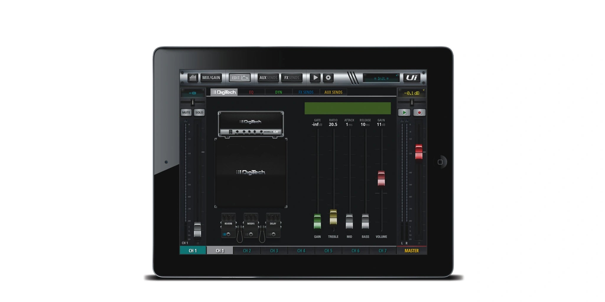 digital mixer interface on a tab ona white background 