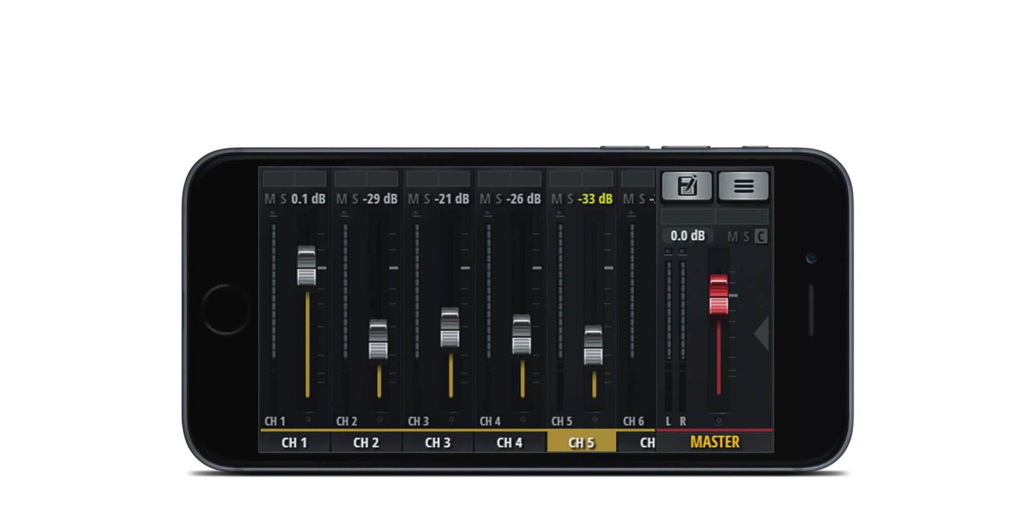 digital mixer interface on a mobile  on a white background 