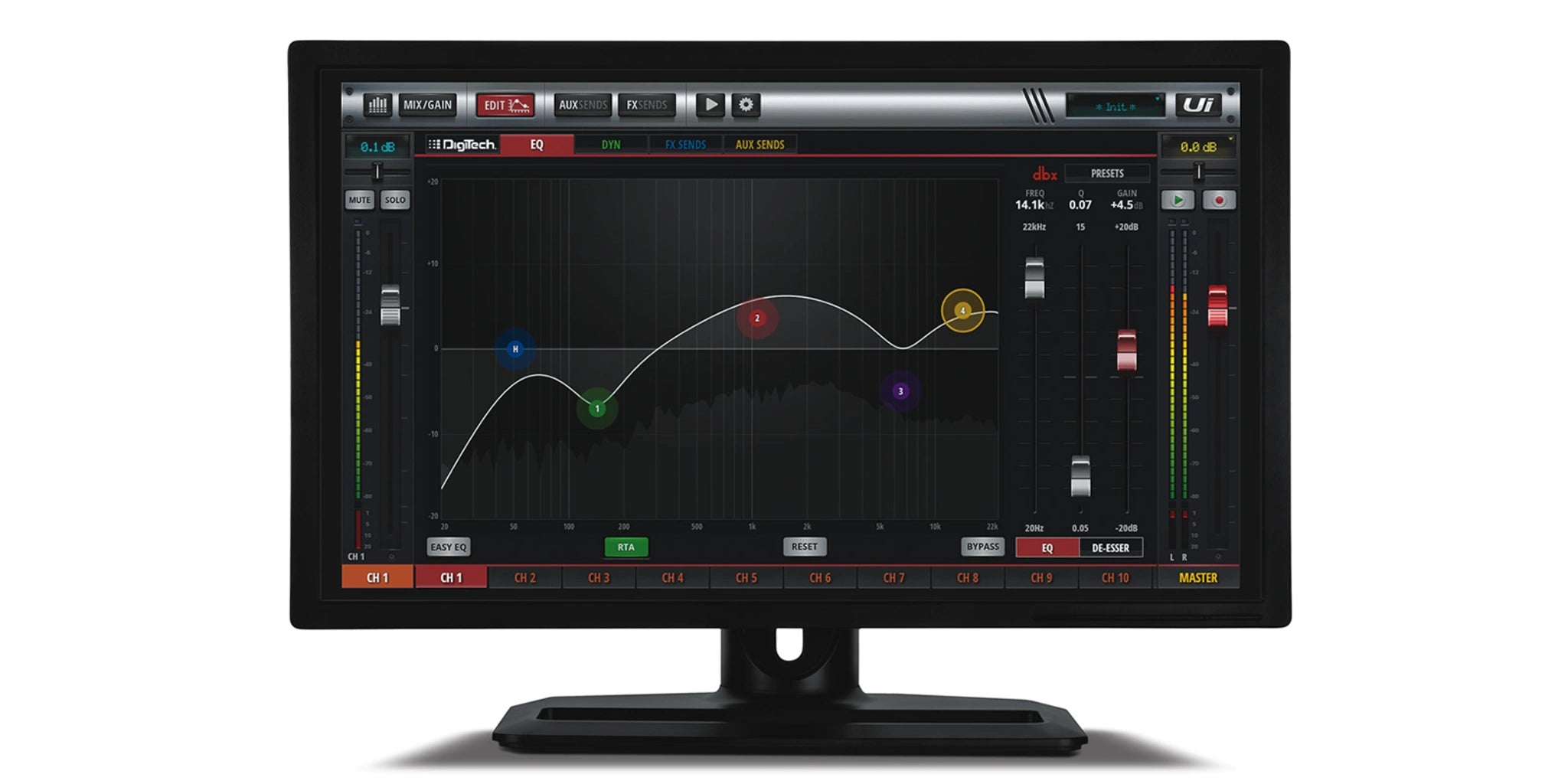 digital mixer interface on a desktop  on a white background 